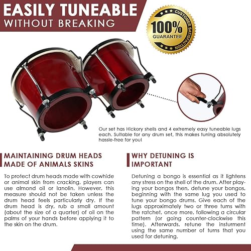 Miniatura 6 de Bongo - Juego de batería para adultos, niños, principiantes, profesionales, embalaje mejorado, juego de instrumentos de percusión sintonizables de 6