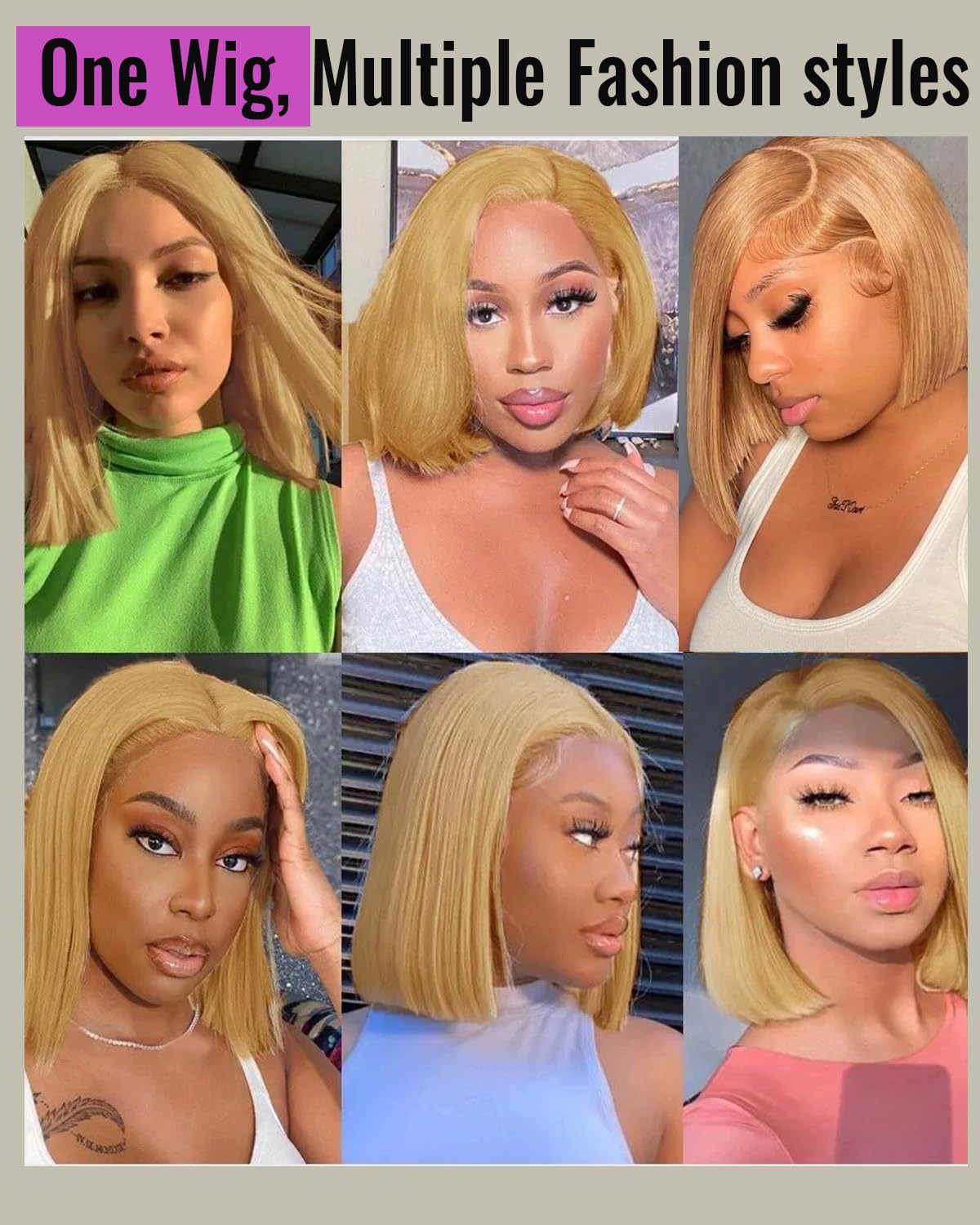 Sherico Highlight Blonde Bob Wig Human Hair for Women 180% Density Glueless 13x4 Hd Lace Front Wigs Human Hair Pre Plucked with Baby Hair Balayage Honey Blonde Colored Transparent Lace Frontal Wigs