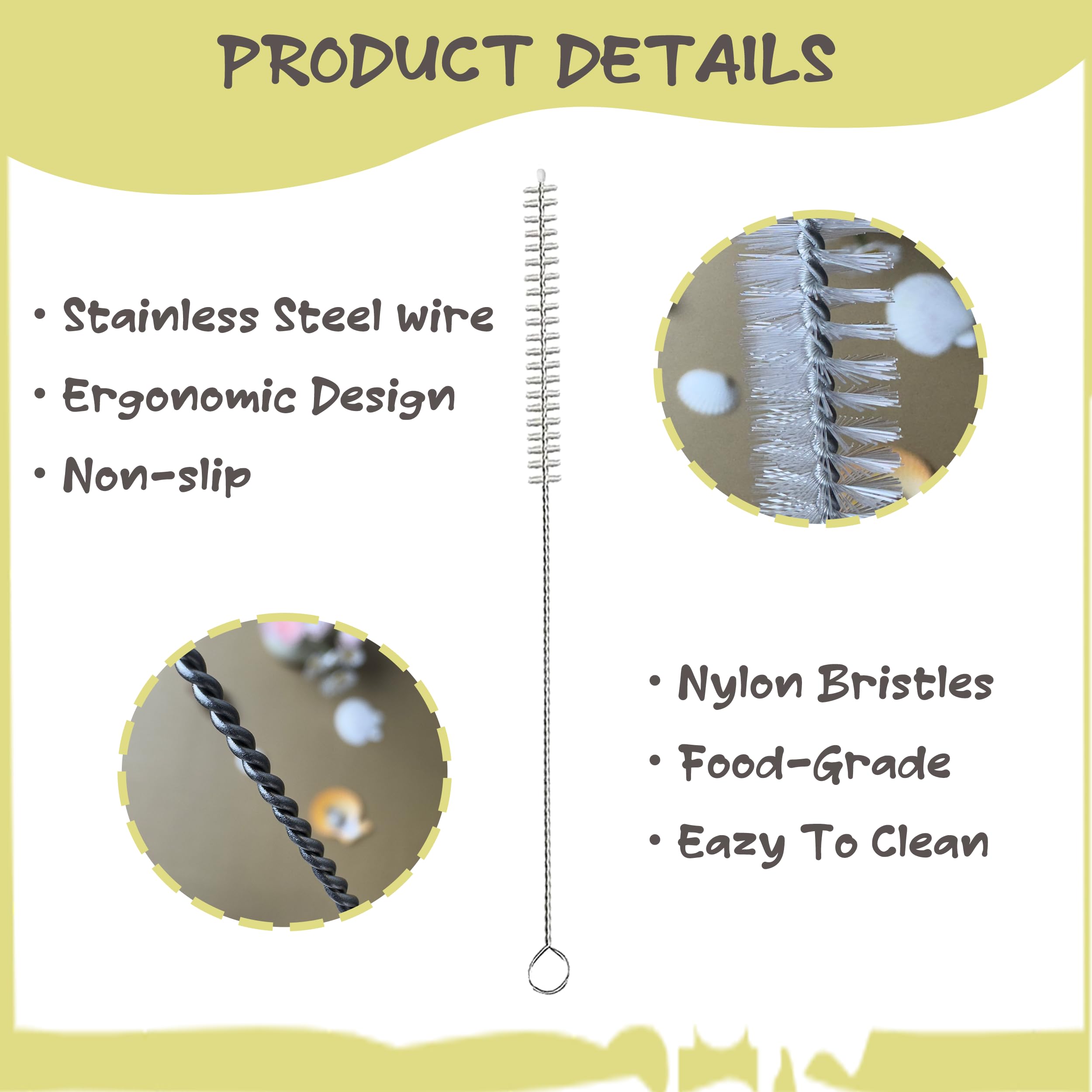 Straw Brush Cleaner for Baby Bottles Straw Cleaner Extra Long 12-inch with 304 Stainless Steel Wire,Stanley Straw Cleaner Brush 8 inch for 20oz Stanley Mugs,Sippy Cups,Hummingbird Feeder(8 pack) - Image 3
