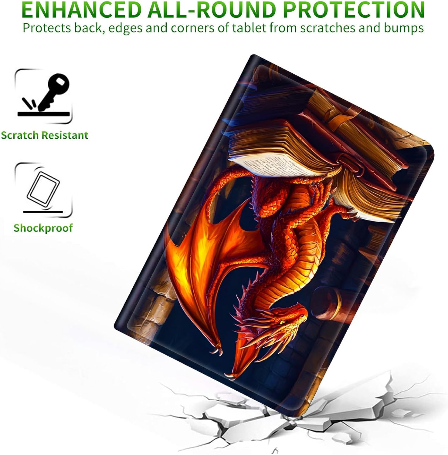 for 6.8" Kindle Paperwhite (11th Generation, 2021 Release) E-Reader Case, Shockproof Smart Protective Multi-Angle Viewing Tablet Cover for Women Men with Auto Sleep/Wake, Book Dragon