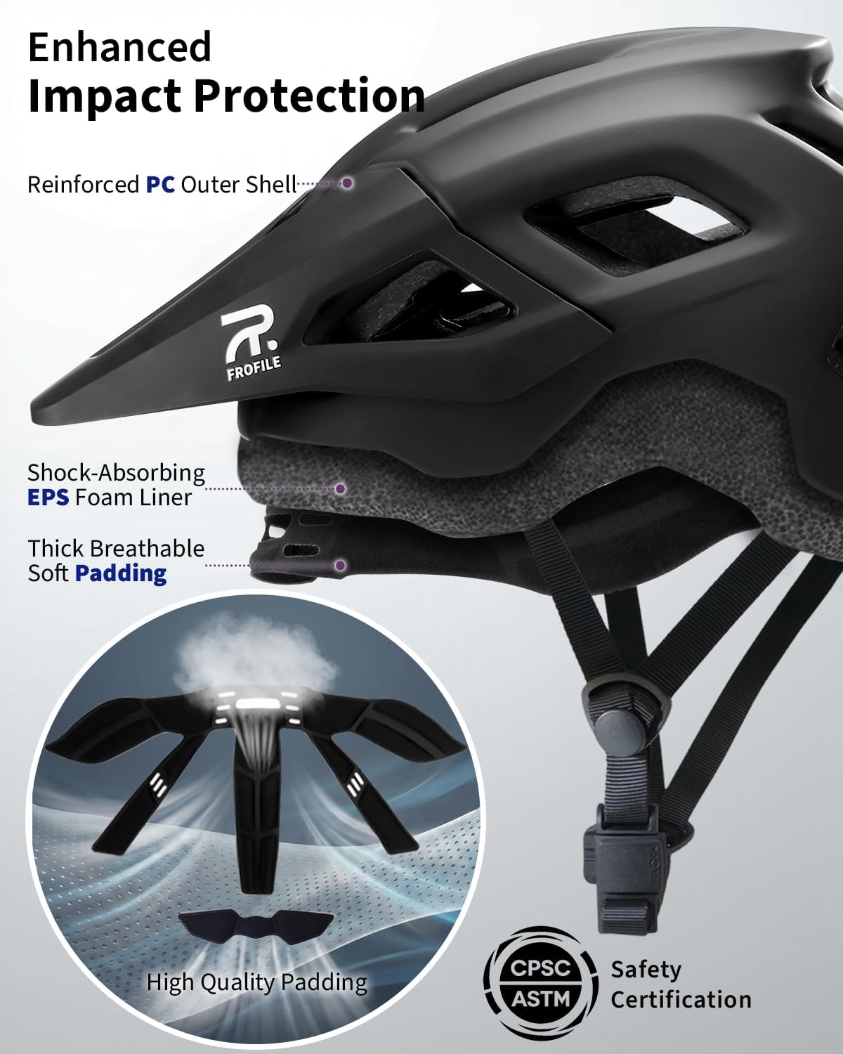 Mountain Bike Helmet for Adult - Pinch-Free Magnetic Buckle, CPSC Certificated MTB Bicycle Helmets with Detachable Visor for Men & Women