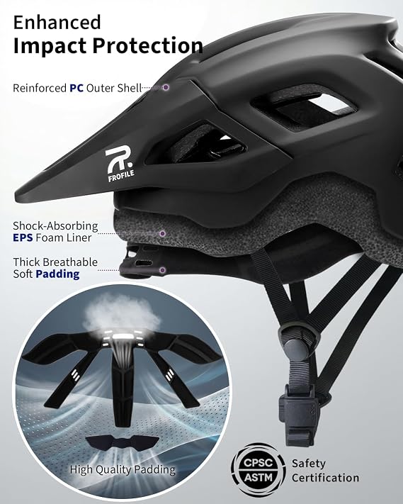 Mountain Bike Helmet for Adult - Pinch-Free Magnetic Buckle, CPSC Certificated MTB Bicycle Helmets with Detachable Visor for Men & Women