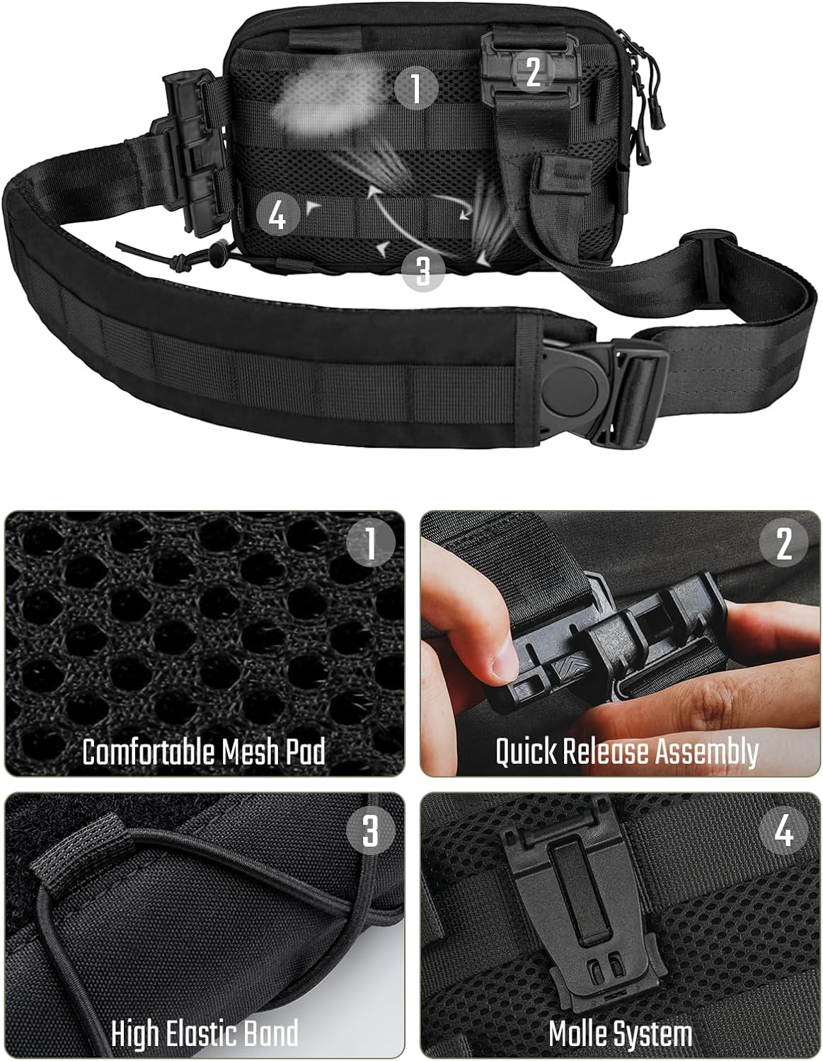 TACTICAL_GEEK Crossbody Shoulder Bag, Nylon Multipurpose Daypack, Chest Backpack Casual Shoulder for Daily Carry (Black-L3S-CR-Small) - Image 5