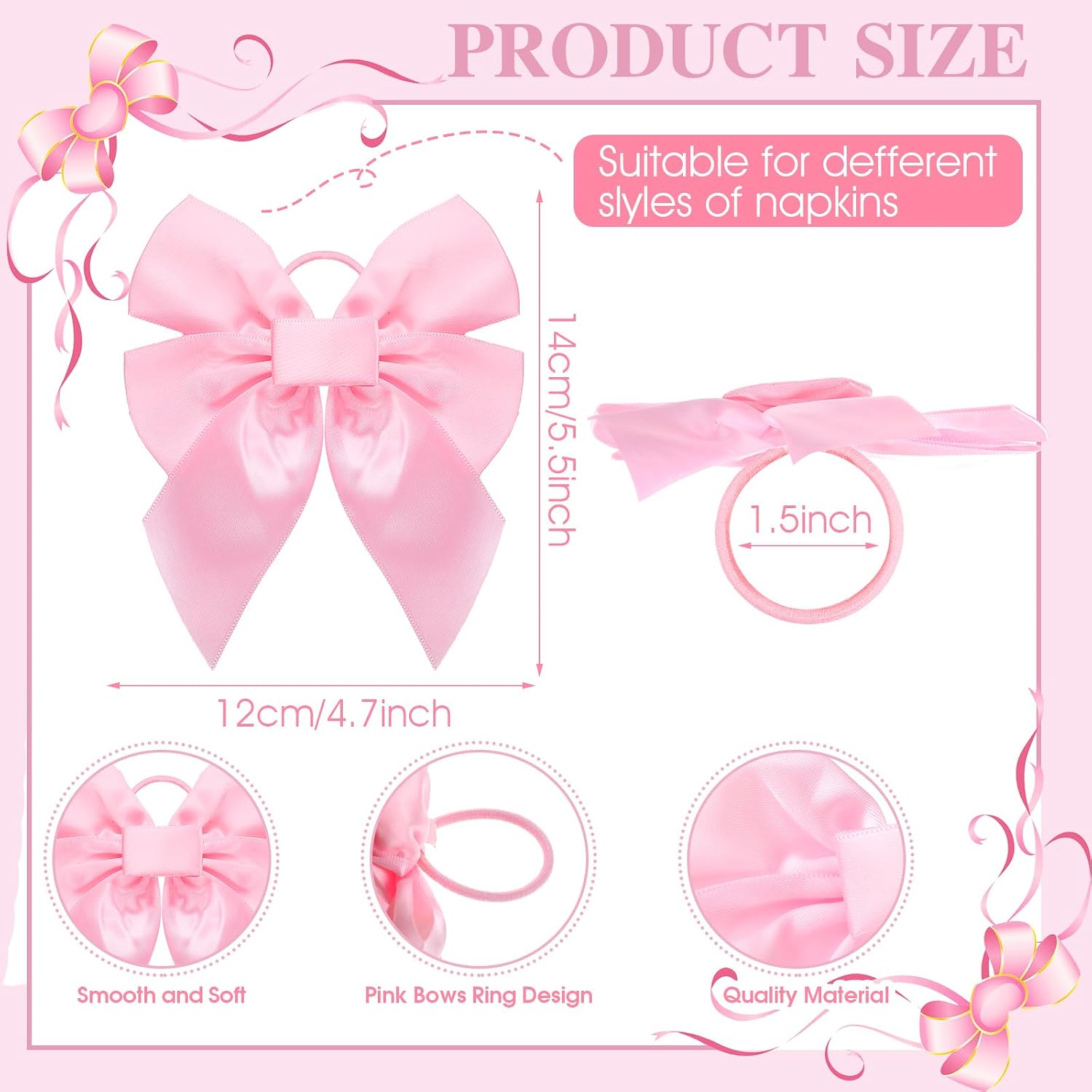 Hahafelt 25 Pcs Pink Bow Napkin Rings Velvet Holders for Wedding Dinner