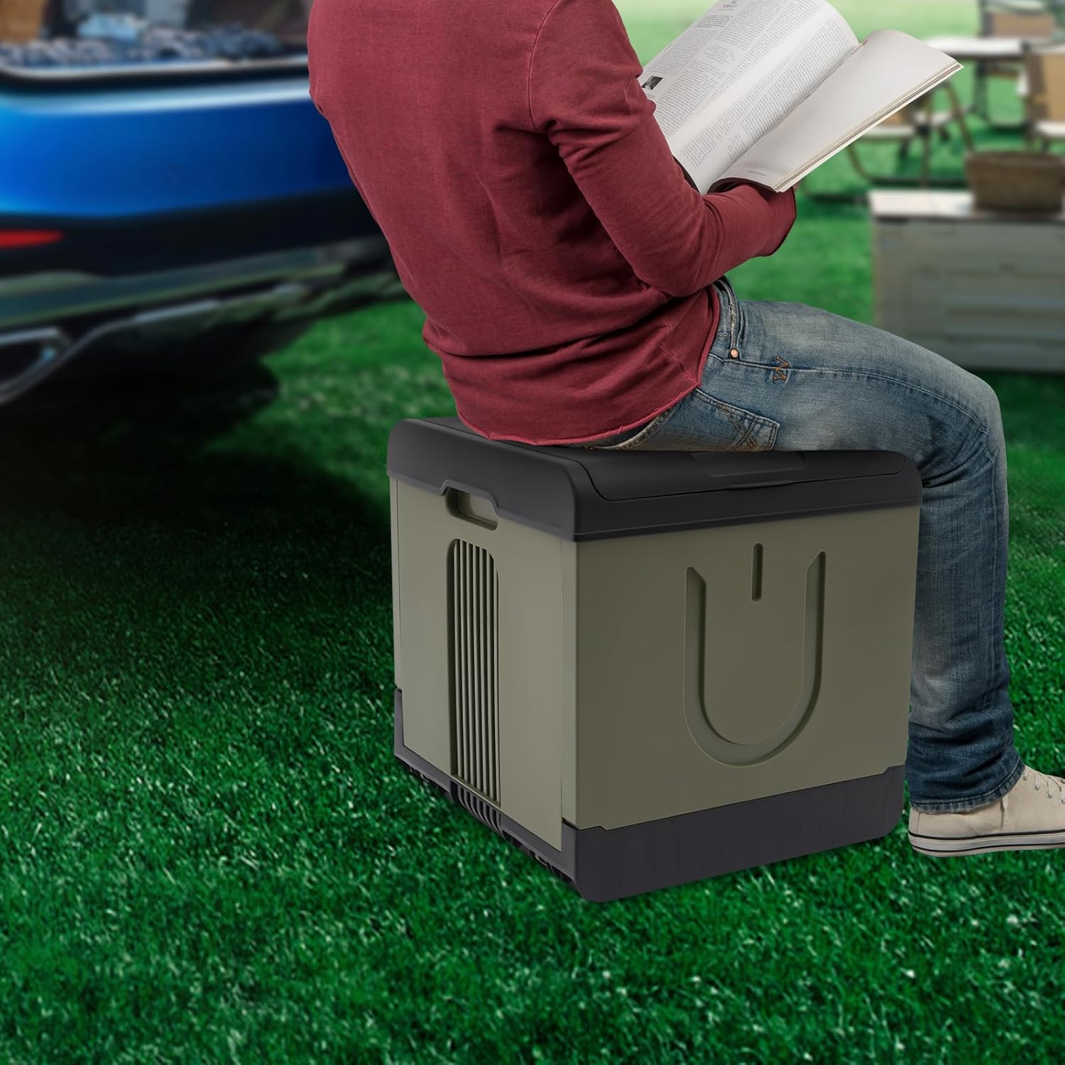 Portable Toilet, Foldable Toilet for Camping, Foldable Toilet, Portable Travel Floding Toilet, Camping Tall Toilets with Lid, 15.75 * 17.32 * 16.14in, for Car, Hiking, Beach and Camping (Army Green)