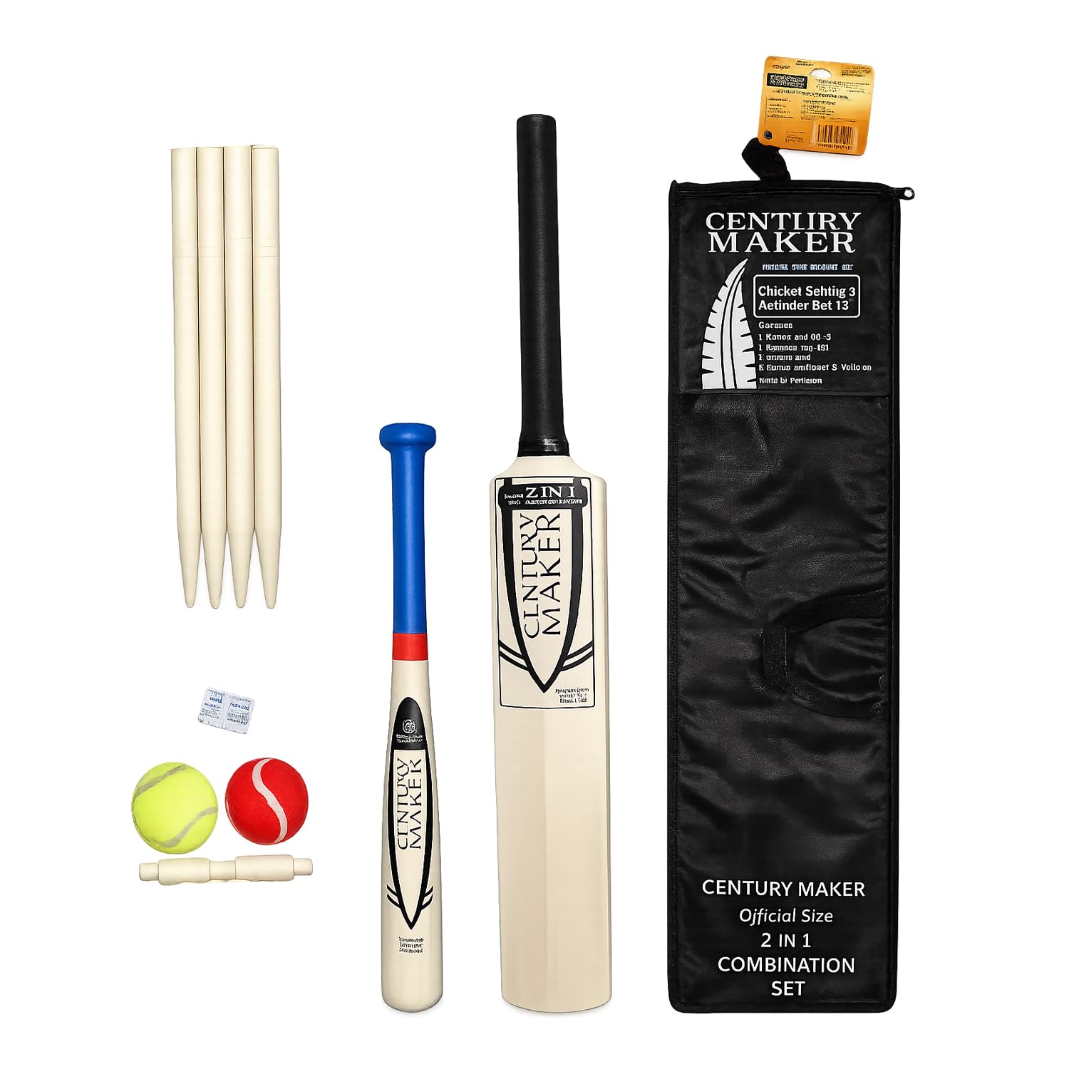 BLUOM 2 in 1 Size 3 Cricket Set And Rounder Set With Mesh Carry Bag Outdoor Garden Games Fun for All the Family Suitable For Both Kids Adults To Use Camping and Holiday