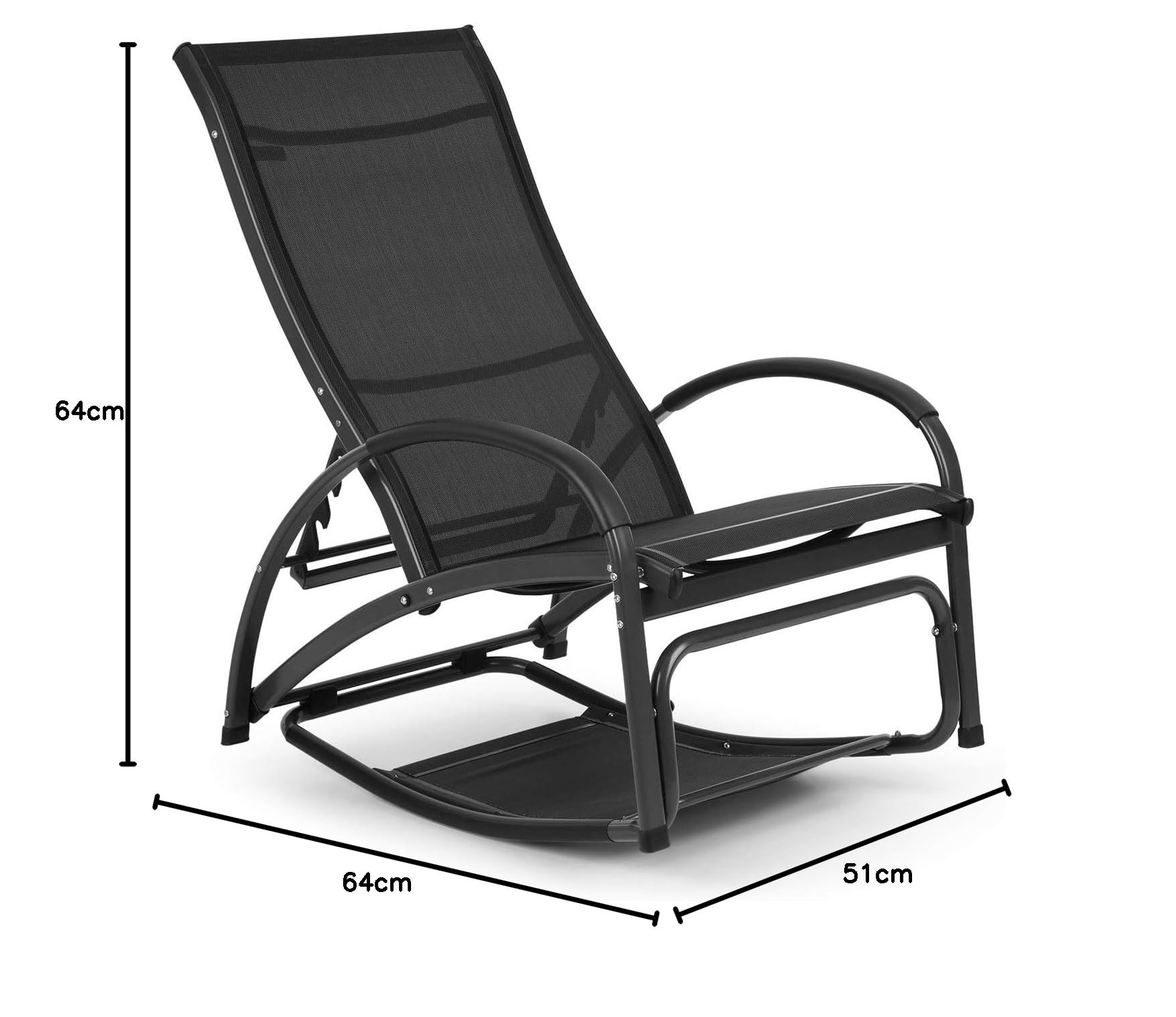 blumfeldt Beverlywood - Chaise Longue, Fauteuil à Bascule, Facile à Nettoyer, Cadre en Aluminium, Design Ergonomique, Comfort Mesh Respirant, 4 Positions, Noir