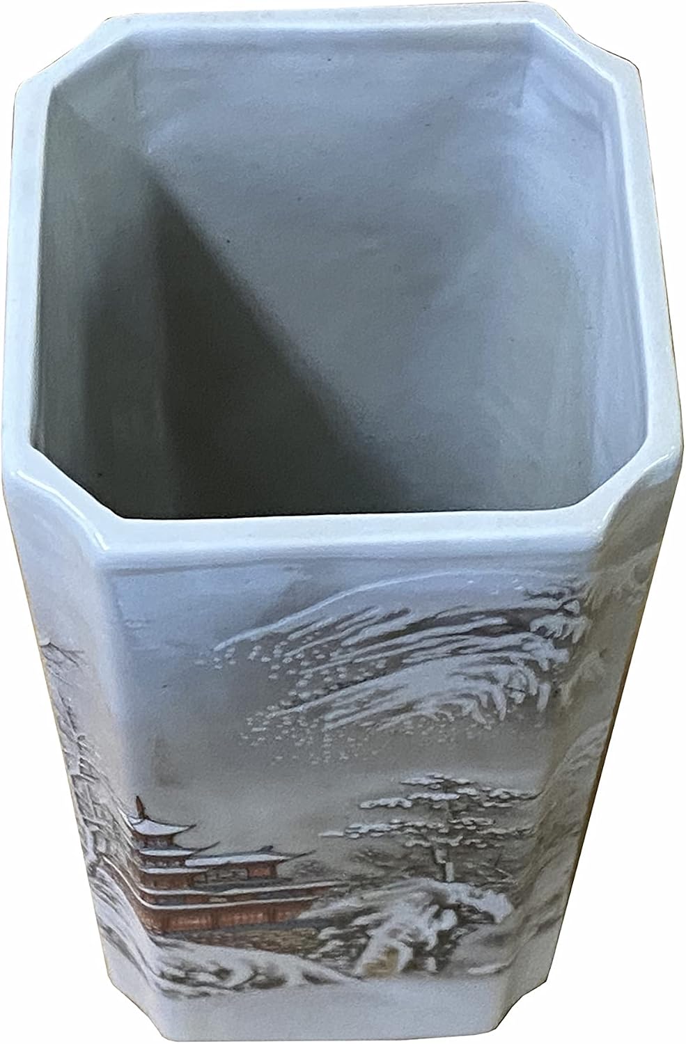 Chinese Off White Porcelain Snow Scenery Square Shape Vase Aws2353