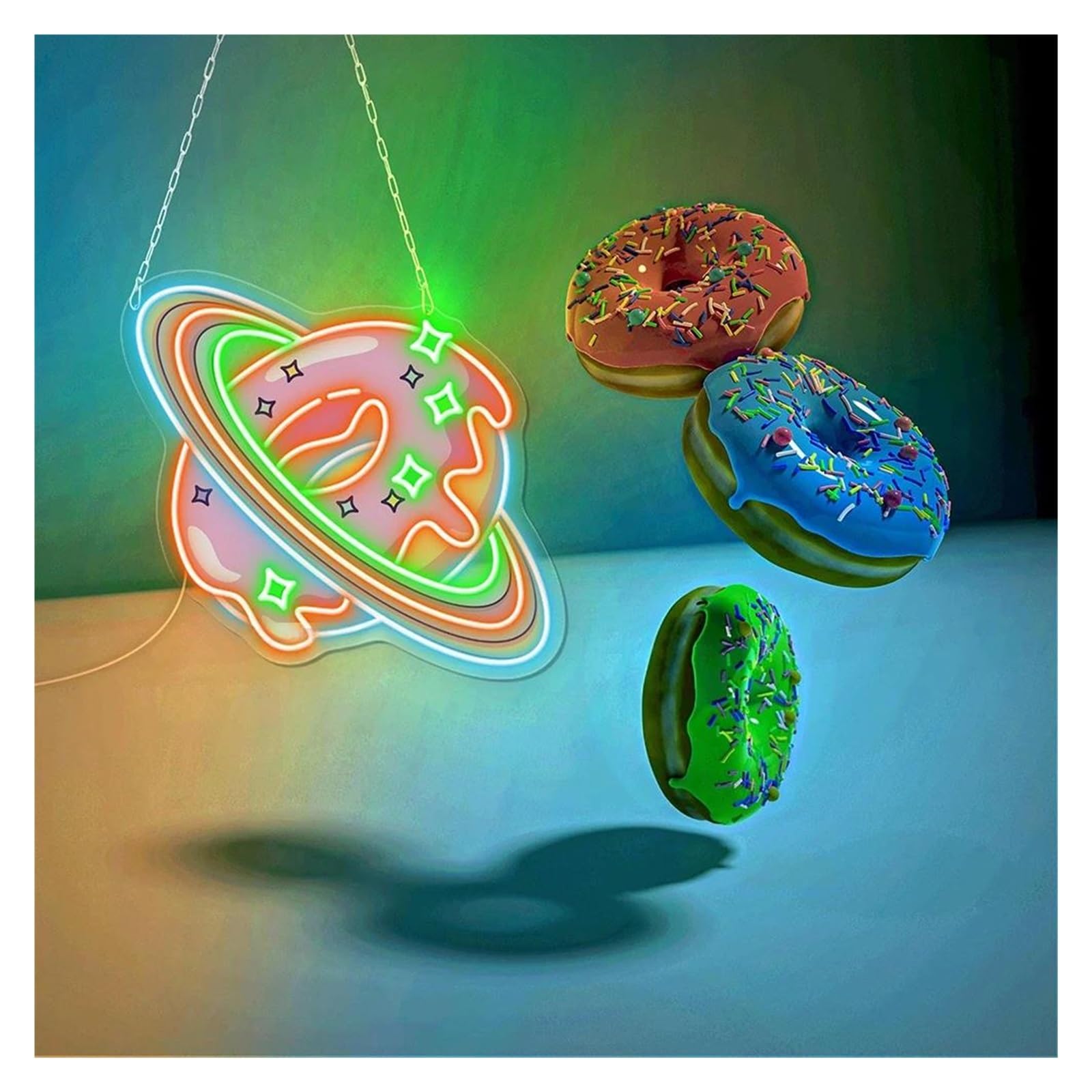 SHOUXI Sign Lamp Donut Planet Neon Sign Sweet Food Bakery Shop Decor Open Light Sign Kitchen Decoration Welcome Neon Light(B,65X60CM)
