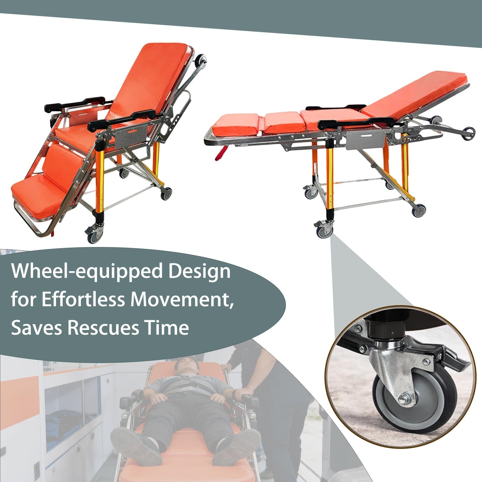 Camilla Plegable Para Ambulancia Camillas De Rescate Con Ruedas Camilla De Primeros Auxilios Emergencia Con Correas Aluminio Resistente Portátil Para Evacuaciones Emergencia
