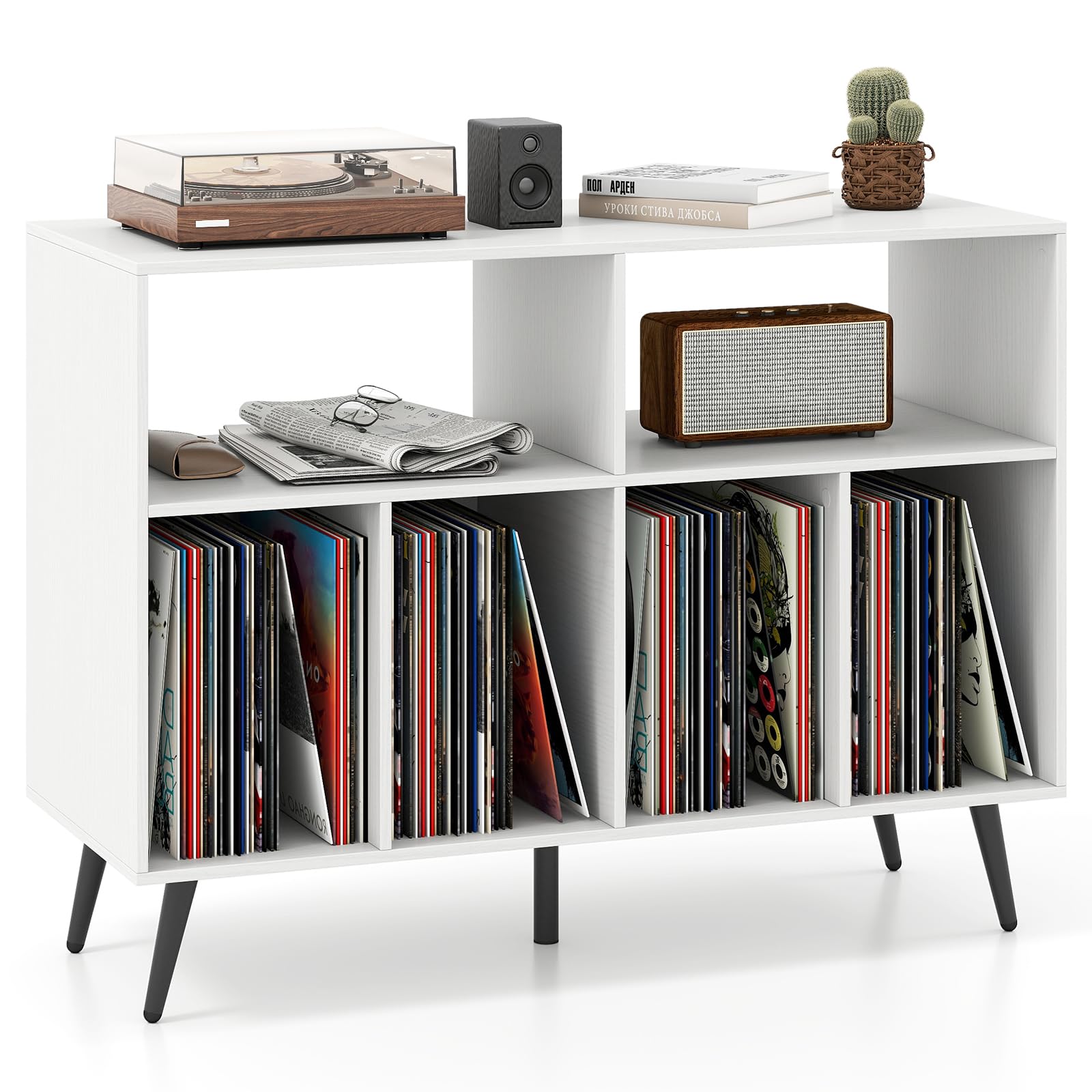 COSTWAY Plattenspielerständer 3-stufig, Plattenspielerschrank mit Vinyl-Aufbewahrungsregalen, Schallplatten-Aufbewahrungstisch, Vinyl-Aufbewahrungshalter für Wohnzimmer, Musikzimmer (Weiß)