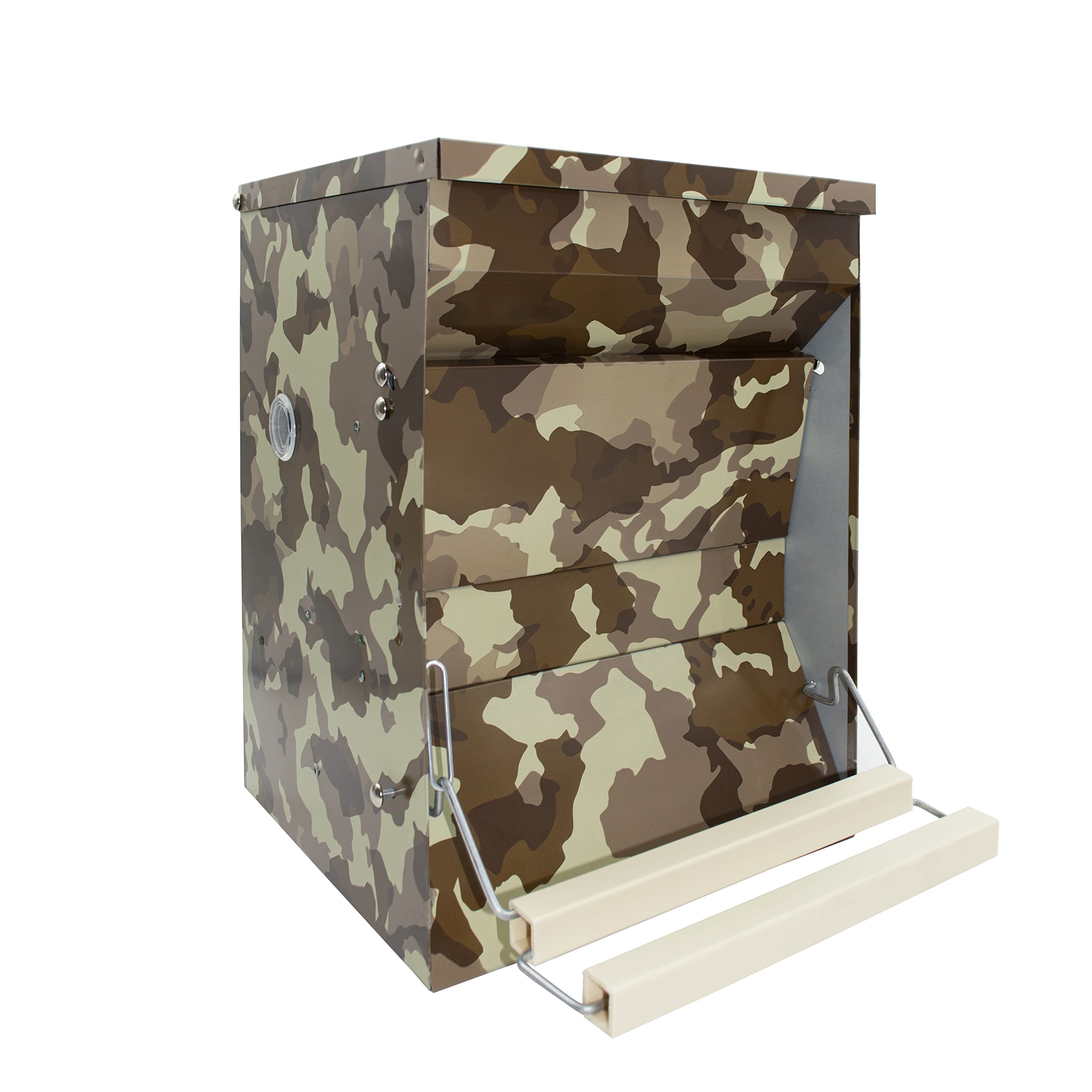 Tolva de Pedal para Gallinas y Otras Aves de Corral | Capacidad 12kg | Comedero Automático Antipájaros y AntiRatones | Chapa Diseño Camuflaje | Pedal Regulable