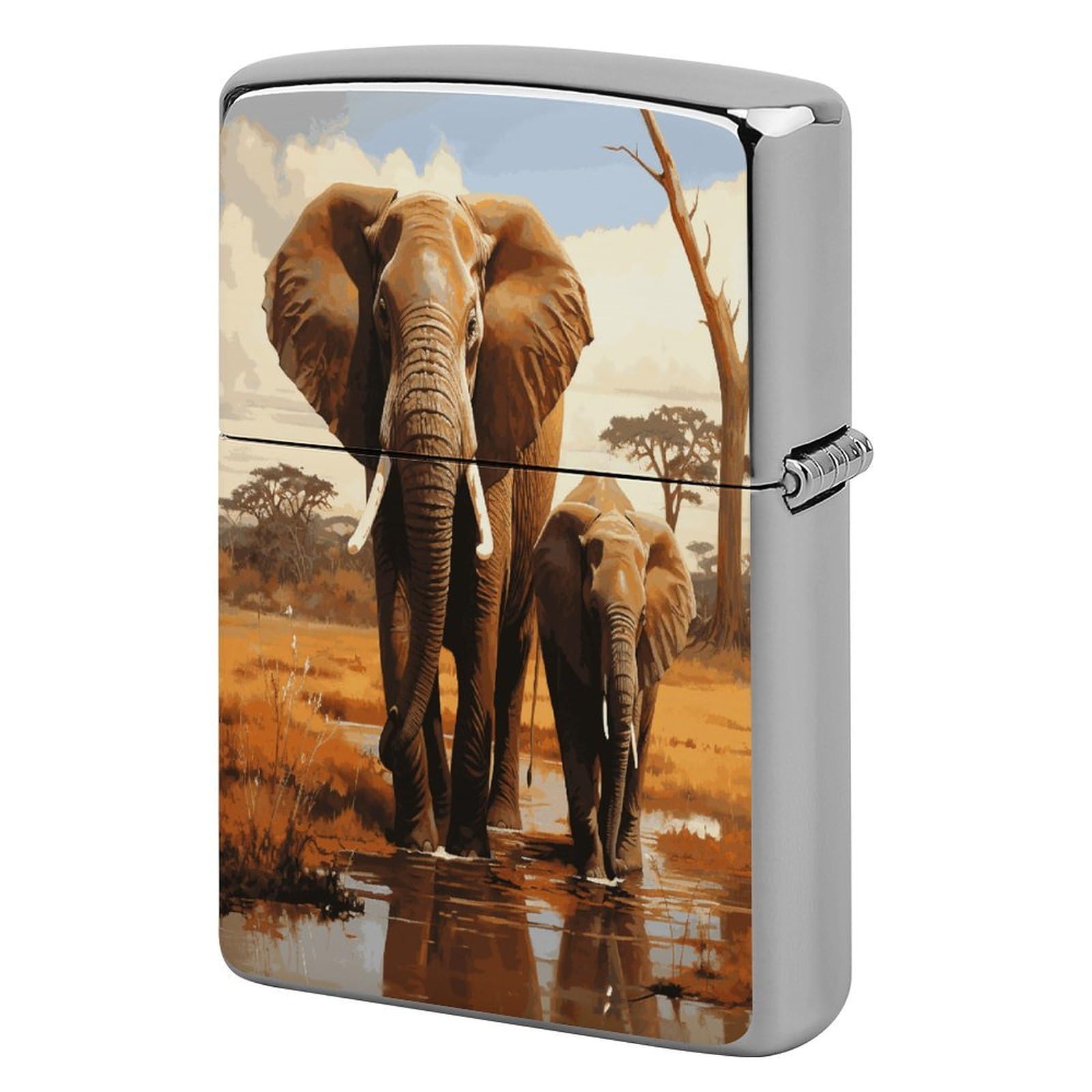Fodpand Style Elephant Family Metal Lighter Case Cover Lighter Sleeve