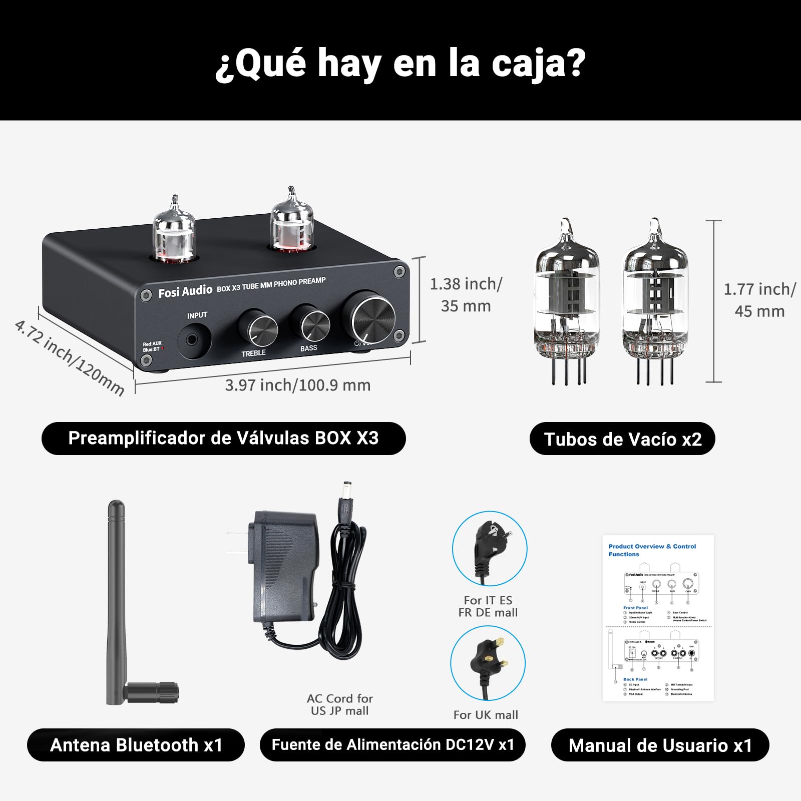 Fosi Audio Box X3 Preamplificador de válvulas Bluetooth para giradiscos MM Preamplificador de Fono Mini preamplificador Hi-Fi estéreo para Sistema de Sonido de Tocadiscos de Audio doméstico