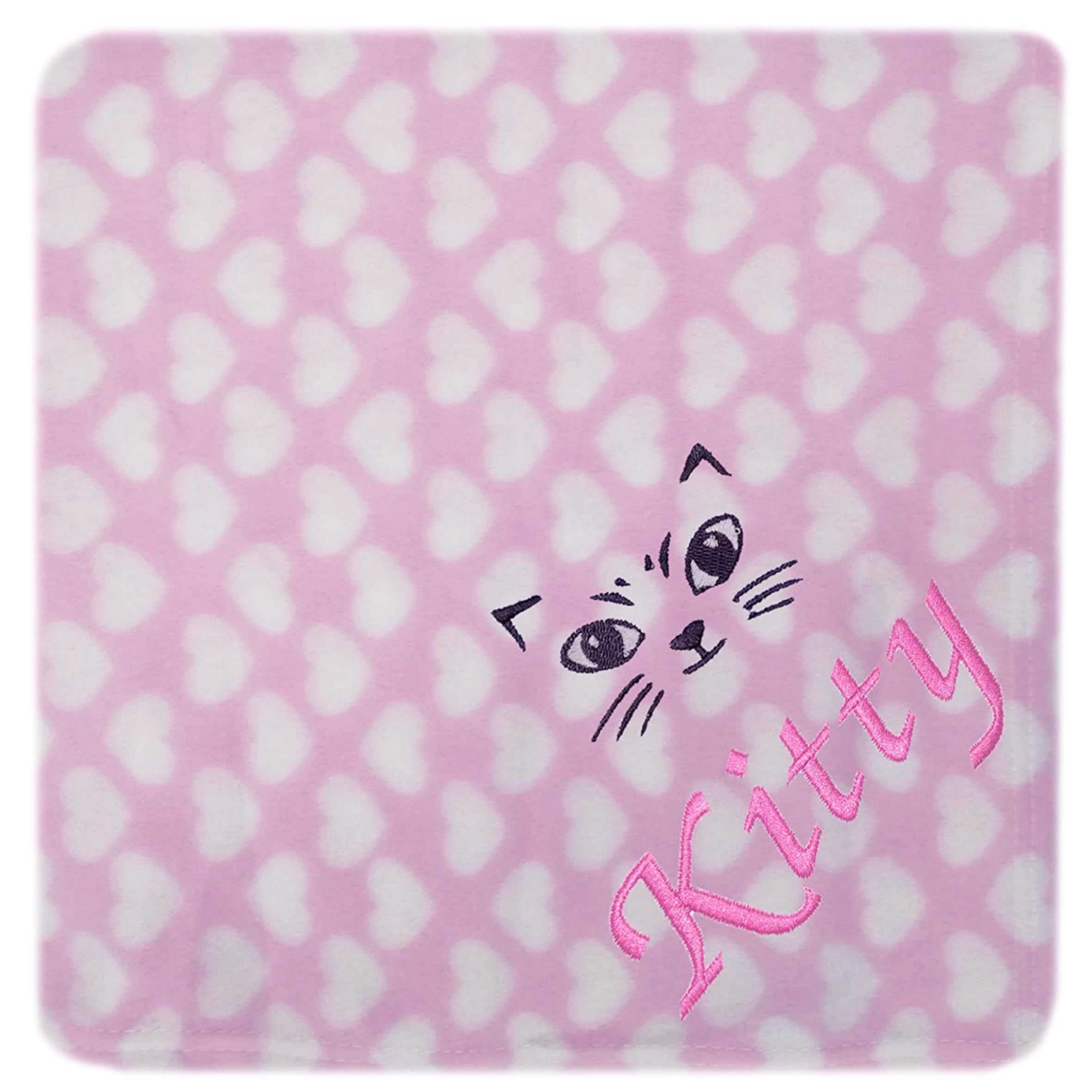 Jjlc Pink Heart - Cat Face Personalised Pet Dog Puppy Blanket Cat Kitten Bed Fleece (Pink Heart - Cat Face)