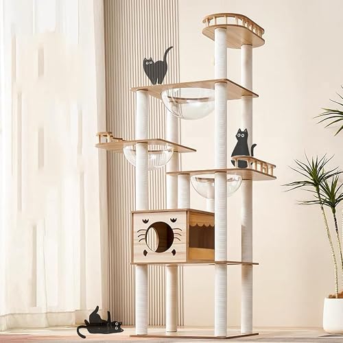 Torre de Gato Grande de Madera Estacionaria Elegante con Plataforma de Observación