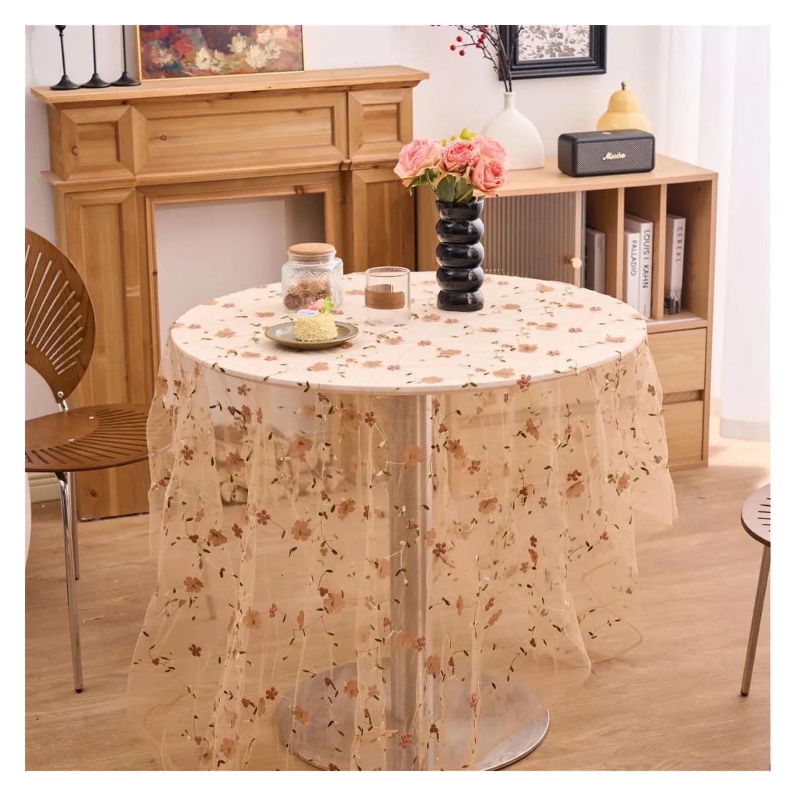 NJIEzhao Embroidered Lace Tablecloth Romantic Floral Embroidered Lace Tulle Tablecloth Transparent Mesh Table Cloth Cover(C,100x150CM)