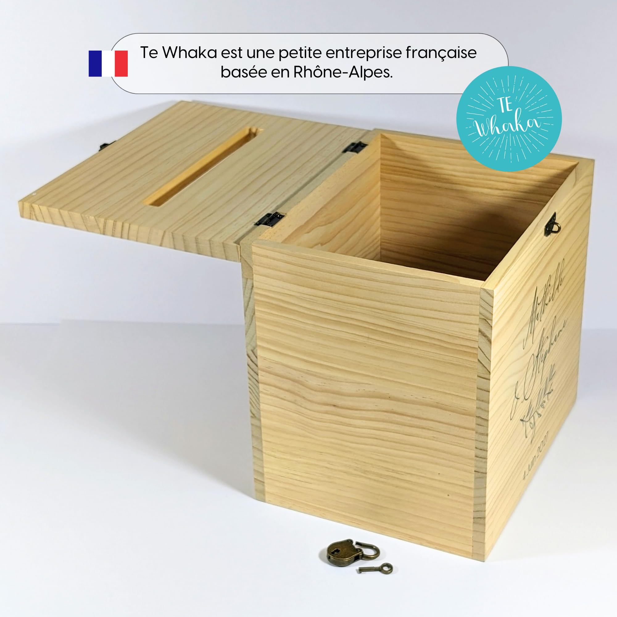 Grande urne baptême personnalisée en Bois avec Cadenas | 25 x 25 x 20 CM | Urne baptême, Communion, Confirmation, Profession de Foi, Baby-Shower, Mariage, Anniversaire | TE Whaka