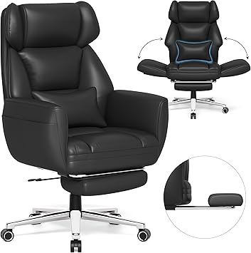 GABRYLLY Ergonomic Chair with Footrest – Wide Cross Legged Chair with Reversible Armrests, 120°Tilt, Lumbar Support,Heavy-Duty Base, Big and Tall Executive Chair Plus, Black, GY82766