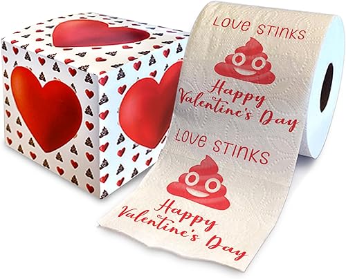 Love Stinks - Papel higiénico estampado de San Valentín, divertido rollo de papel higiénico para broma, decoración de baño para fiesta, regalo