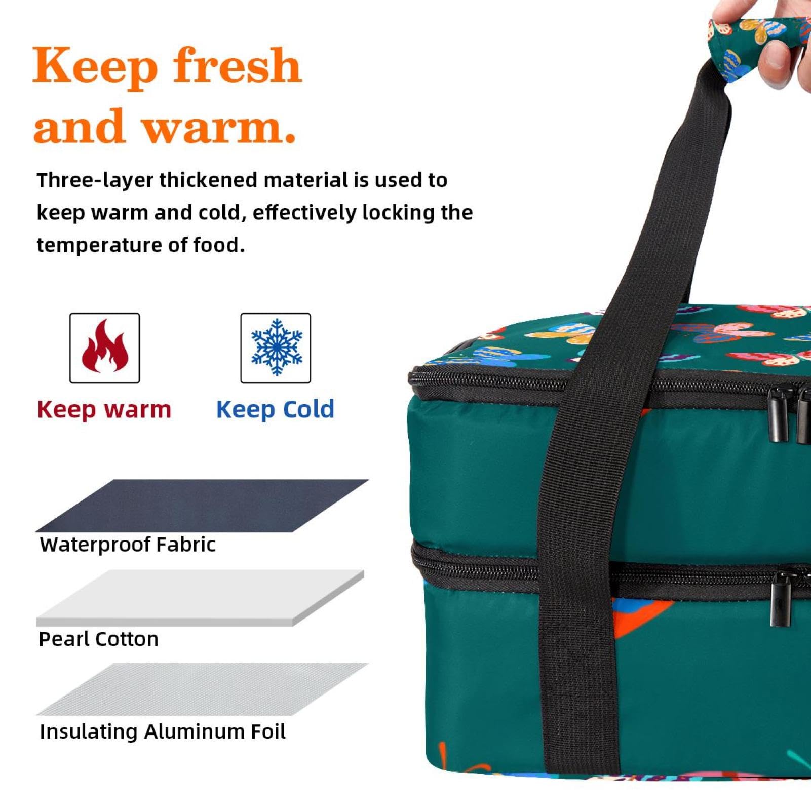 Grand sac à déjeuner isotherme pour homme et femme, double couche, étanche, étanche, réutilisable, sac fourre-tout pour le travail, l'école, le pique-nique, la plage, le camping, les voyages, motif