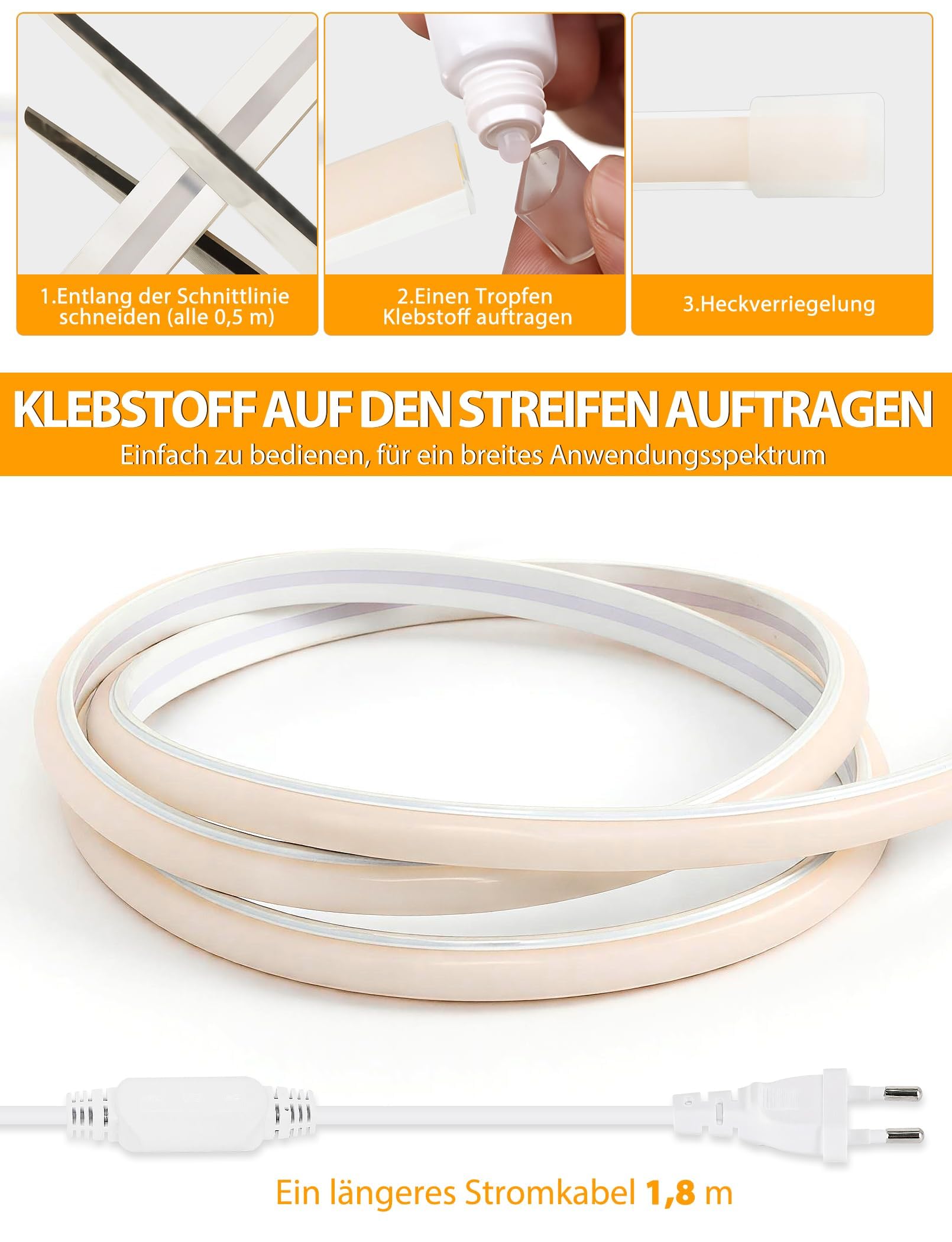 Lamomo COB LED Streifen 20m, Aussenbereich Wasserdicht Warmweiss Neon Strip | Silikon Leiste 5760 leds, CRI 95+, Flexibel, 3000K, 9.2mm Breit, 220V, Zuschneidbar für Heim Küche Garten Gewerbedekor