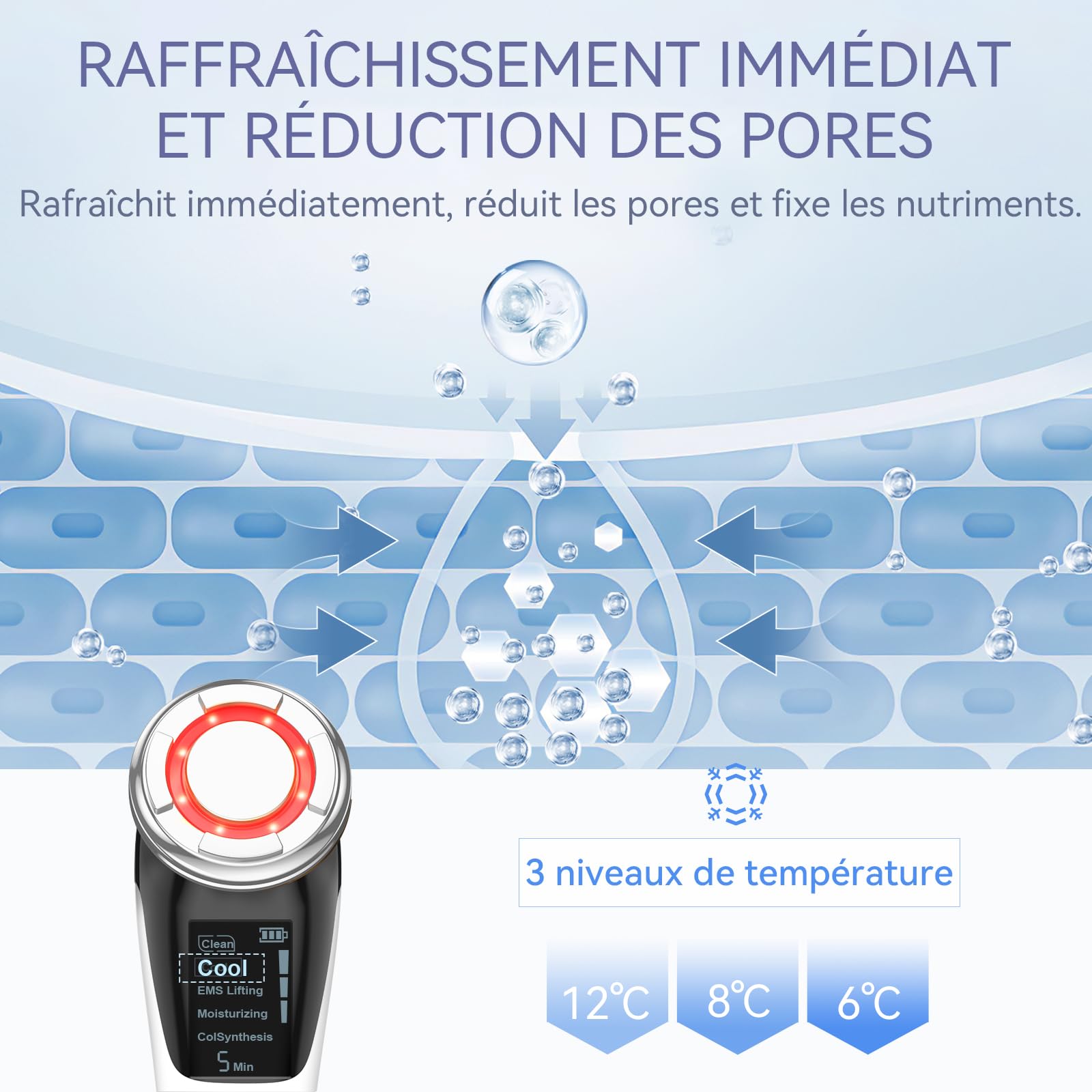 ANLAN 5 in 1 Gesichtsmassagegerät gegen Falten Rote und Blaue Lichttherapie EMS Heat Cool Vibration