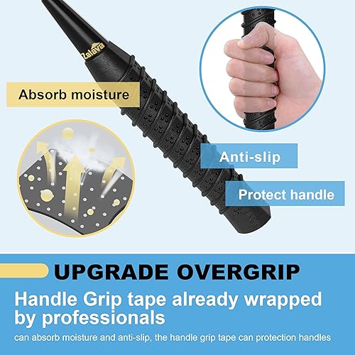 Miniatura 4 de Juego de raquetas de bádminton profesionales, ligeras, 4 unidades de fibra de carbono, 3 volantes de plumas, 2 fundas protectoras, 4 sobreagarres,