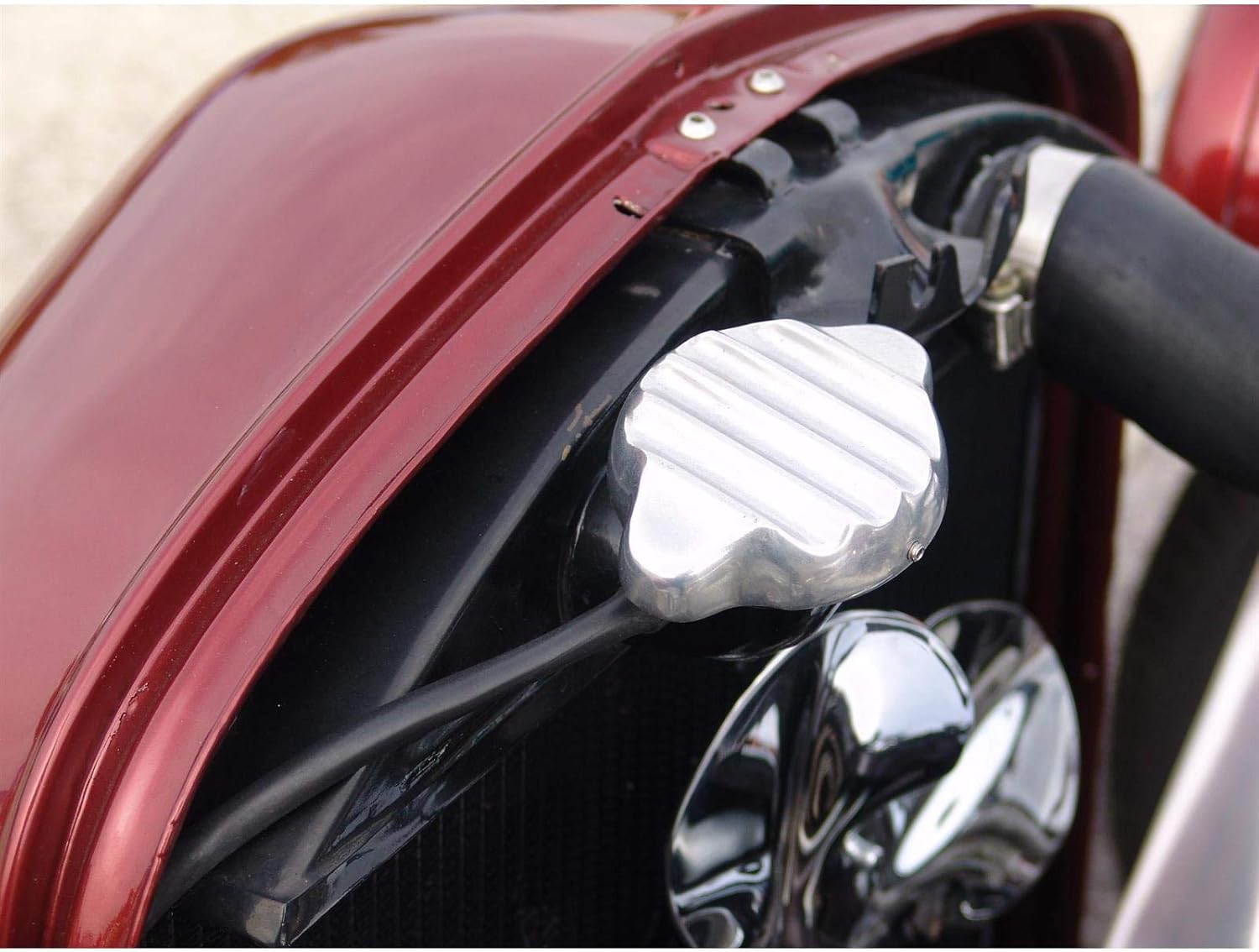 Speedway Motors Finned Aluminum Radiator Cap Cover, 2-3/8 Inch Inside Diameter, Polished Universal Radiator Cap Dress-Up Cover with Stainless Set Screw