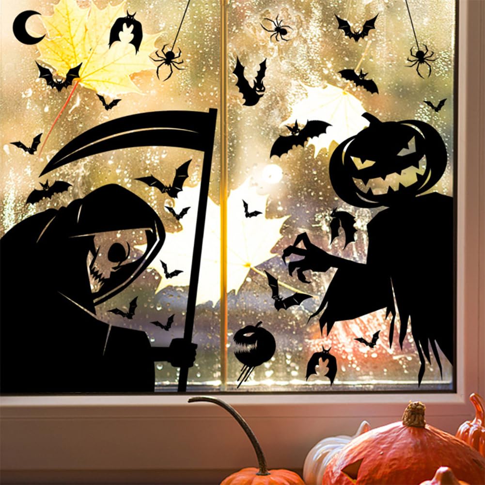Adesivi Per Finestre Di Halloween 4 Pezzi Grandi 25x35 Cm – Vetrofanie Con Zucca, Fantasmi E Ragnatele – Riutilizzabili - 3