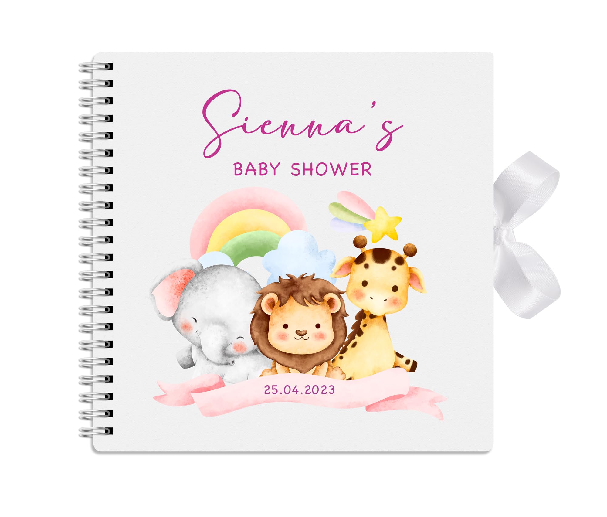 Personalised Baby Shower Guest Book Photo Album Memory Large Scrapbook - 30cm x 30cm with Watercolour Effect (Rainbow)