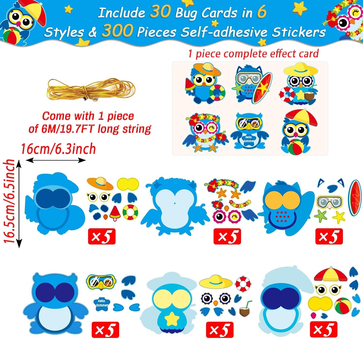 chiazllta 30 PCS Summer Craft Kits Kids DIY Hawaii Aloha Owl End of School Year Craft Preschool Art Craft, Make Your Own Bulk Set for Home Classroom Day-Care Game Activities Summer Party Favors