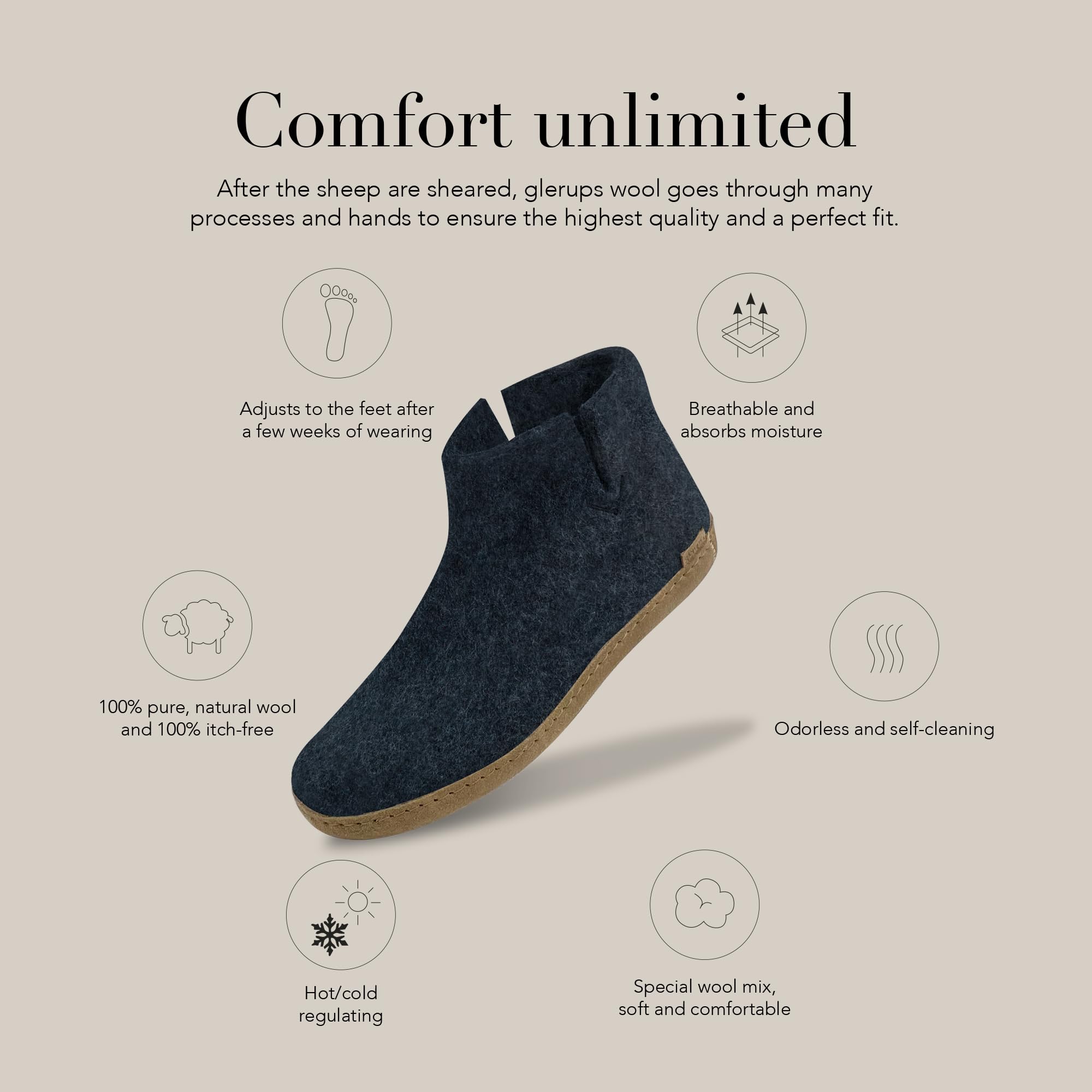 Glerups 100% high quality wool mix Boot Slipper with leather sole - Unisex - Denim - Size 14