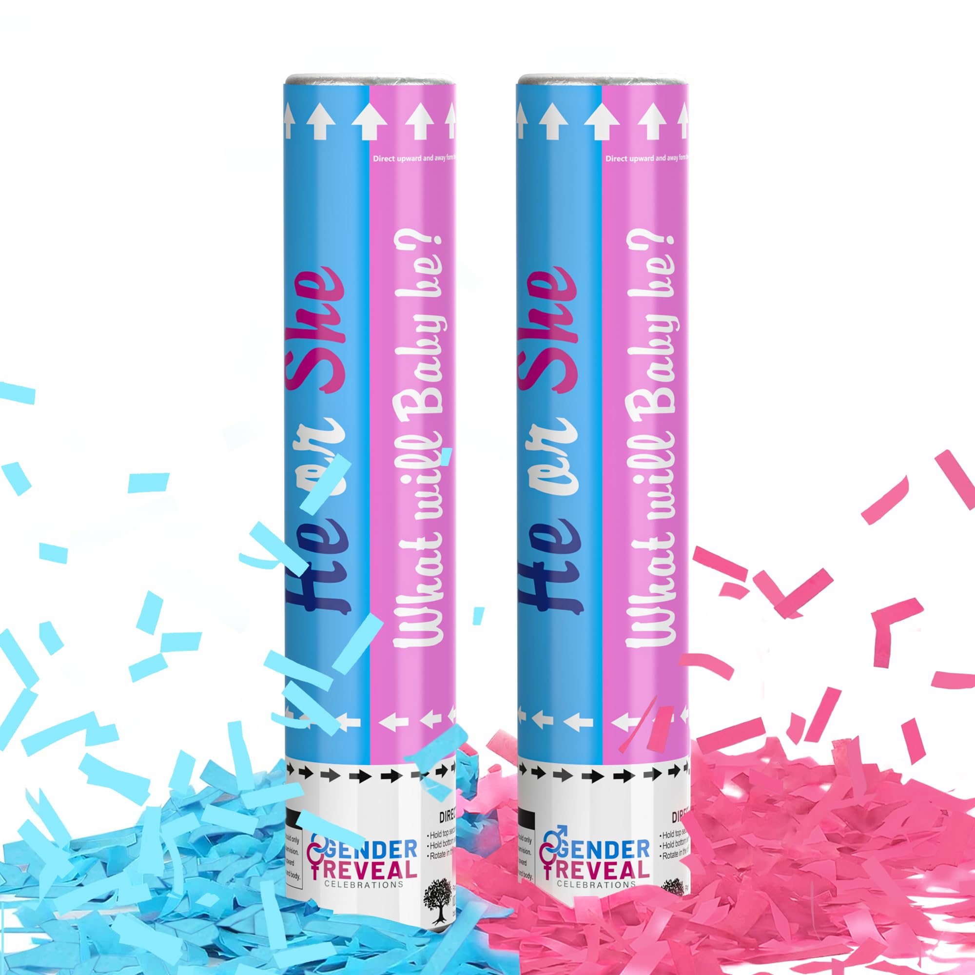 2 Pack Gender Reveal Confetti Cannon | 1 Pink & 1 Blue - Biodegradable Confetti Party Supplies Poppers, Ideal for Baby Boy or Girl Gender Reveal Decoration