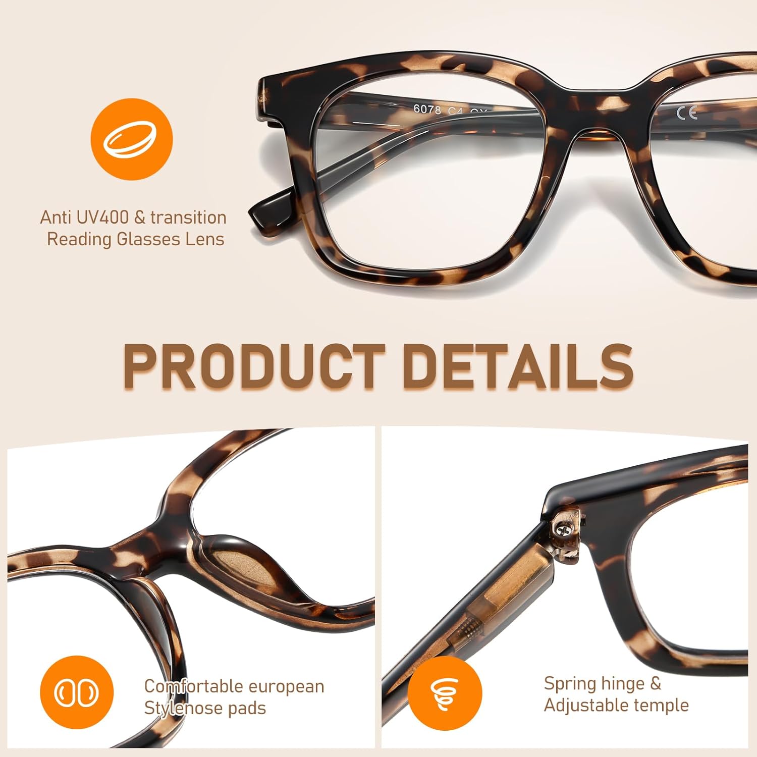 Reading Glasses For Women Blue Light Blocking Square Computer Reader Stylish Unbreakable Large Eyewear LK6078 - Image 4
