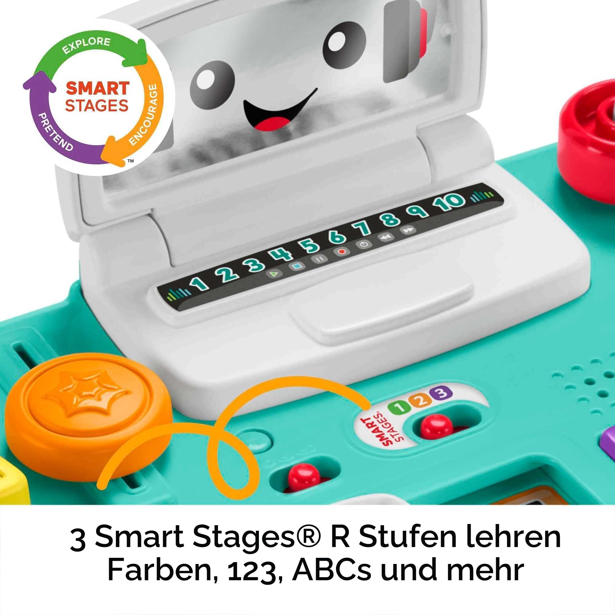 Fisher-Price Lernspaß DJ Spieltisch - musikalisches Lernspielzeug mit 3 Klavierspielmodi, Lichtern, Version: Englisch Reduzierte Verpackung, HTK83