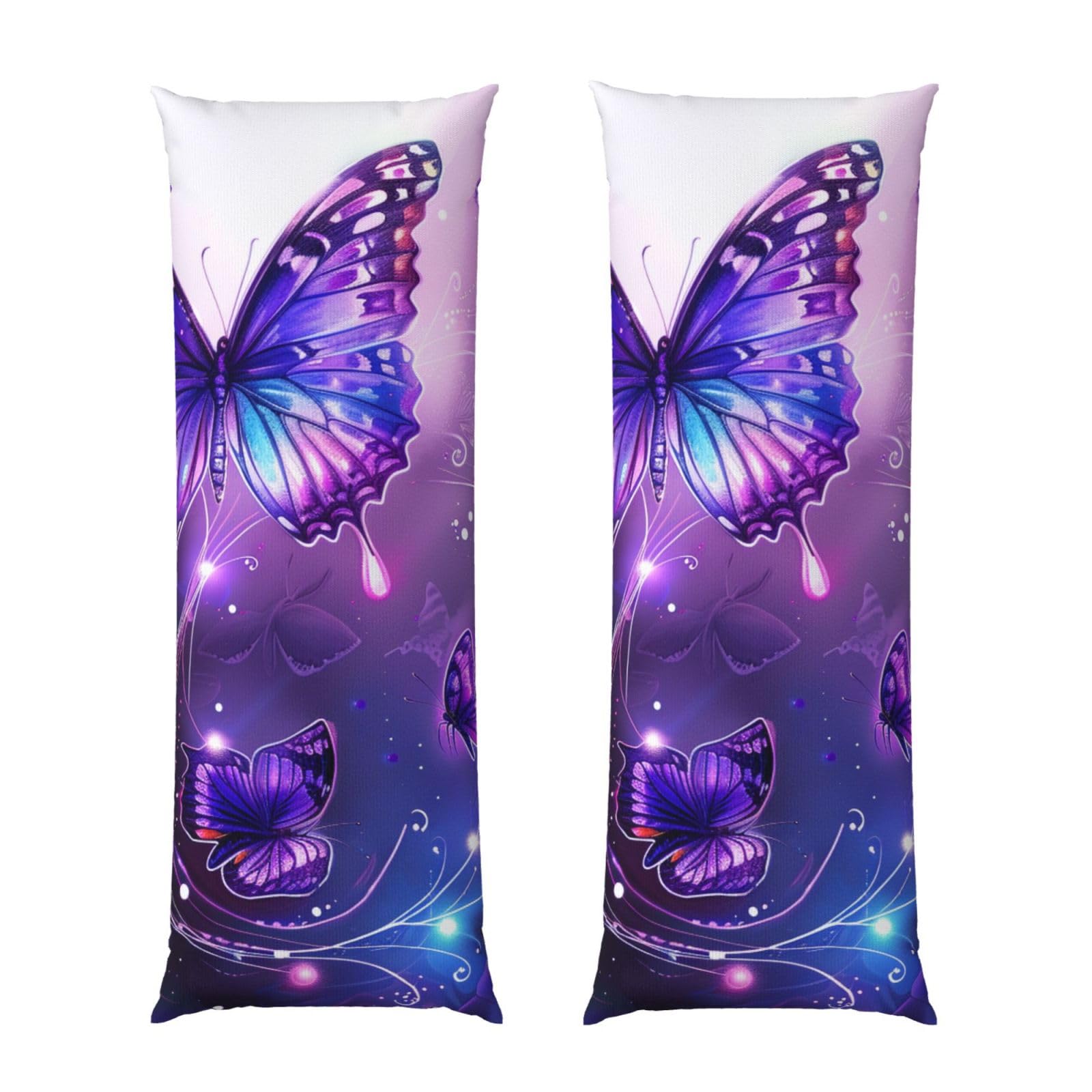 Body Pillow Cover 20x54 Inch, Purple butterflies Print Long Lumbar Pillow Case with Zipper Long Body Pillowcase Decorative for Bed Sofa Bedroom