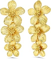 SNGIA 18K Gold Plated Chunky Flower Statement Earrings for Women - Bold Handmade Textured Drop Dangle Jewelry