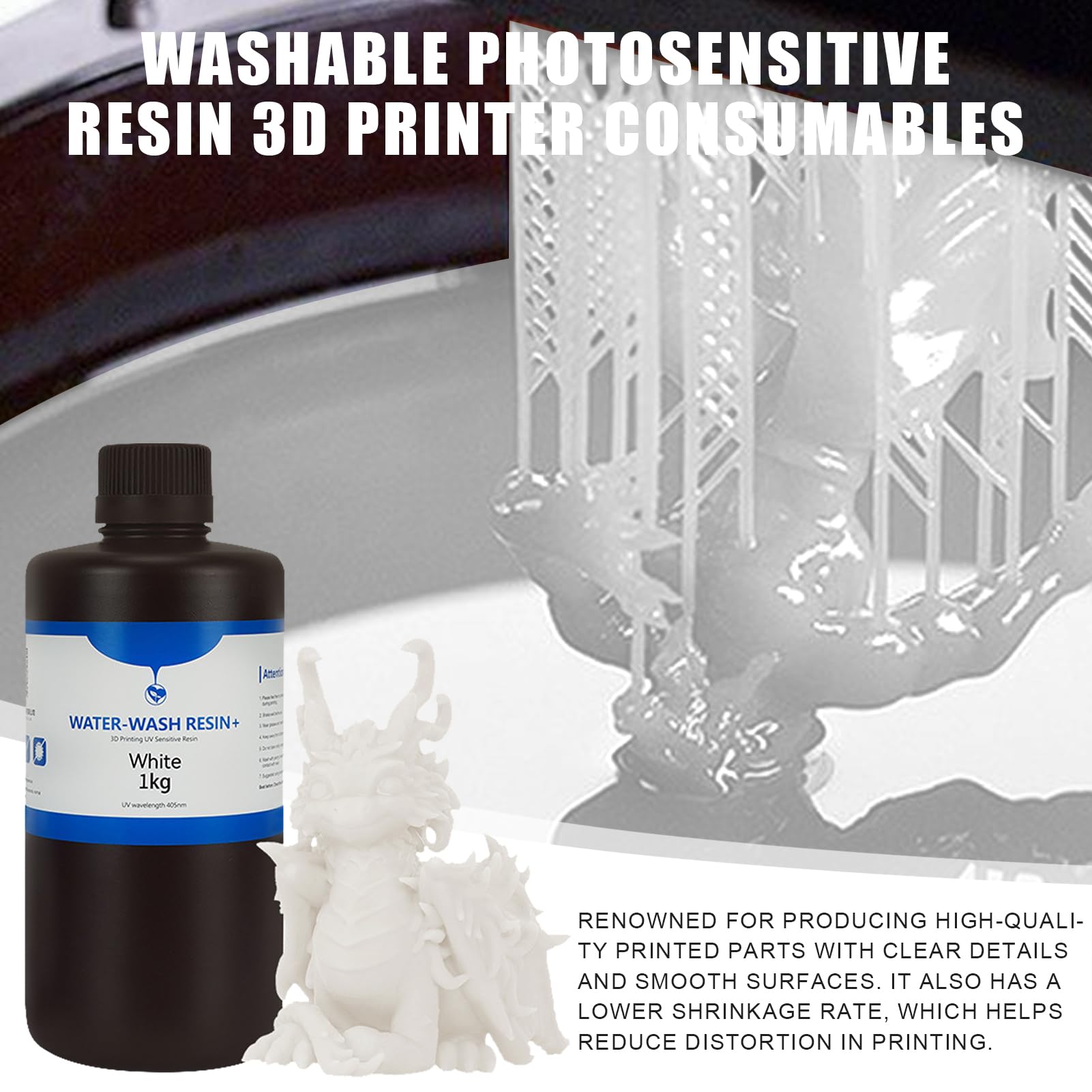Resina lavable al agua, resina de impresora lavable con agua, líquido de impresora de resina, resina de curado rápido UV, resina de impresión de alta precisión, resina de alta precisión y resina