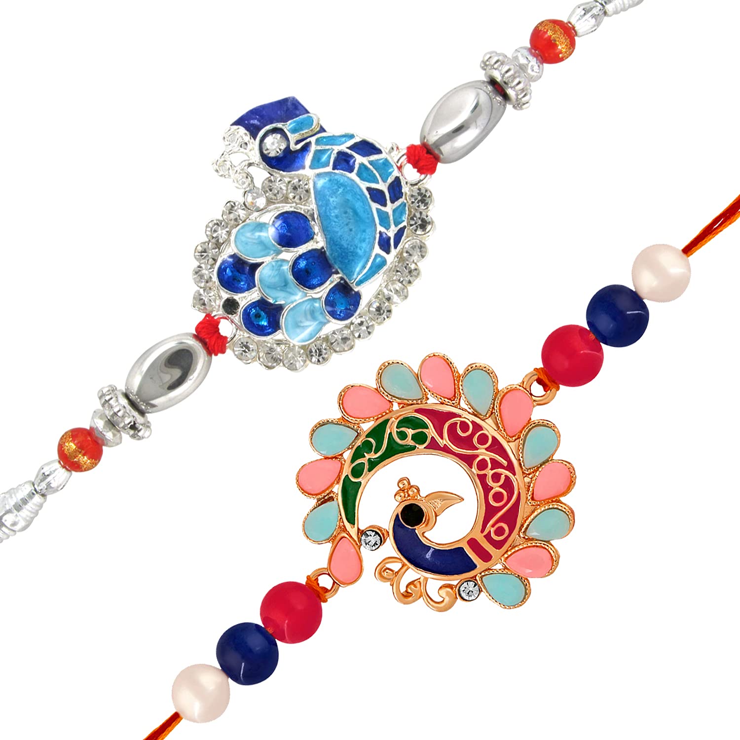Mahi Combo of Two Charming Multicolor Crystals Peacock Shaped Rakhis for Bhaiya (RCO1105238M) (B097QZM4F6) Amazon Price History, Amazon Price Tracker