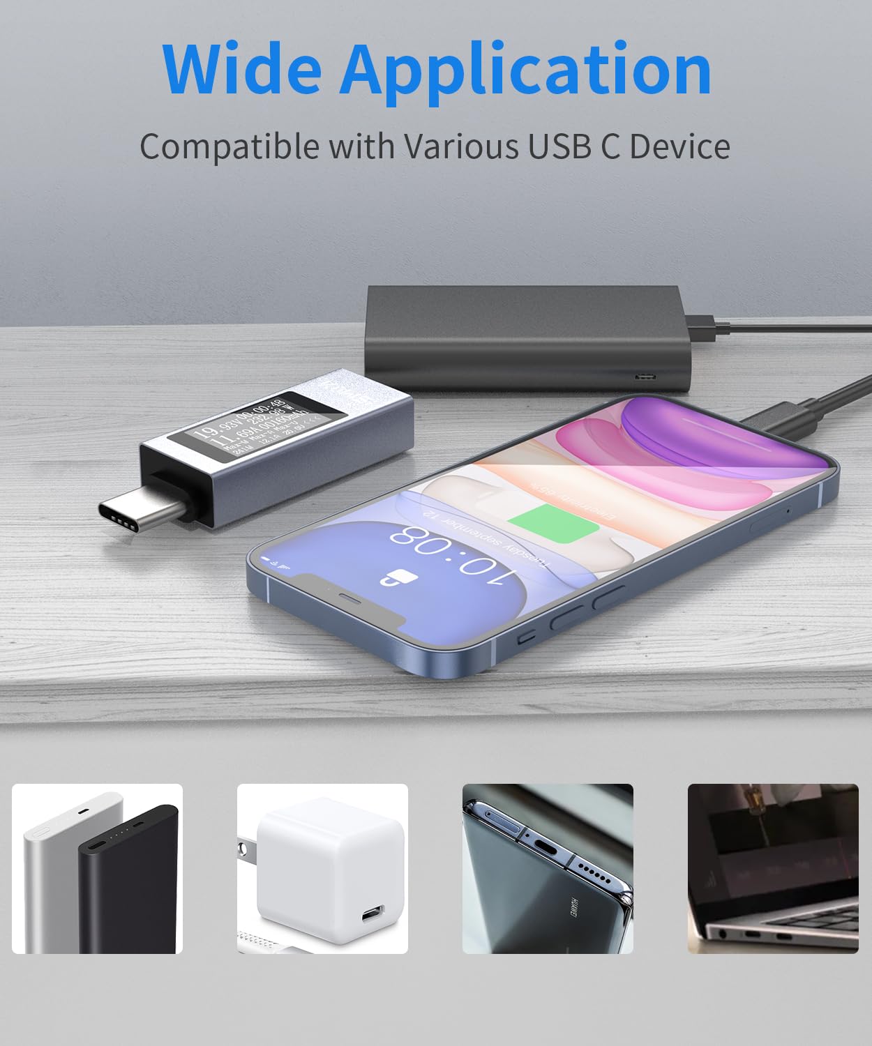 Testeur USB C YOJOCK - Mesure Tension, Courant Et Capacité | 4-30V 12A | Écran LCD | Compatible Charge Rapide