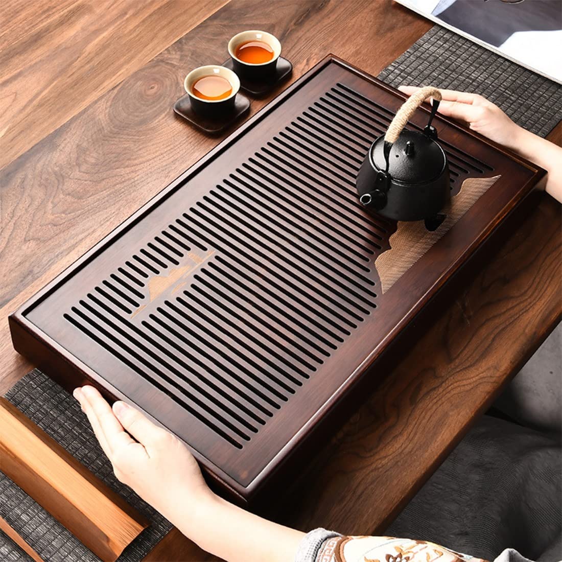 Tee-Tablett Wasserspeichertyp Bambus Japanischen/chinesischen Gongfu Tee Tisch,Teetisch Aus Bambus Für Chinesische Teezeremonie Langlebig Und Verfeinert (Size : 38x23x5.5cm)