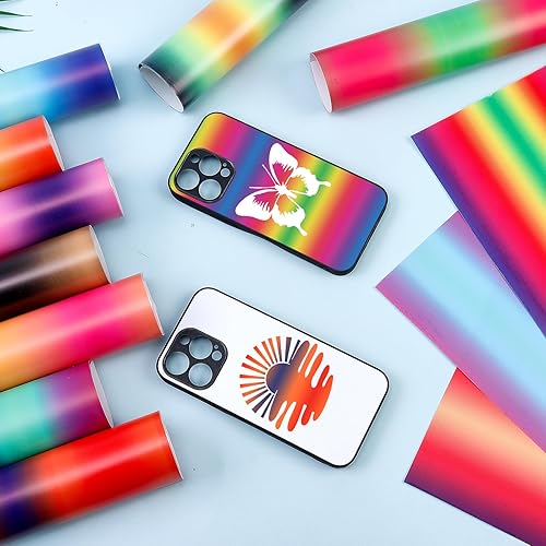 Miniatura 7 de Tintnut Vinilo permanente degradado, vinilo adhesivo con patrón de arcoíris degradado, 12 hojas de 12 x 10 pulgadas, impresiones de puesta de sol,