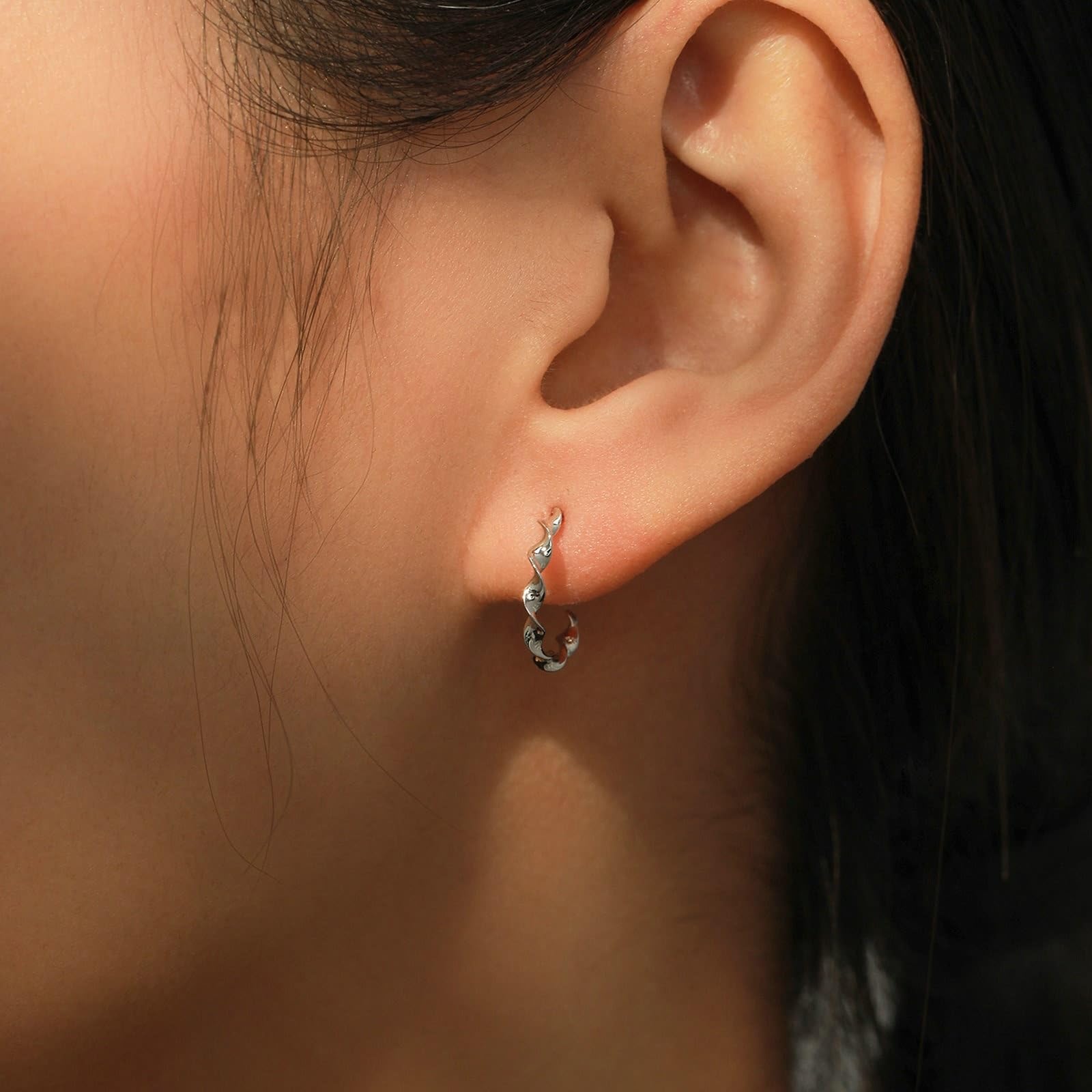 Echtgold Schmuck Ohrringe Weißgold Au750 18 Karat, C Form Ohrstecker