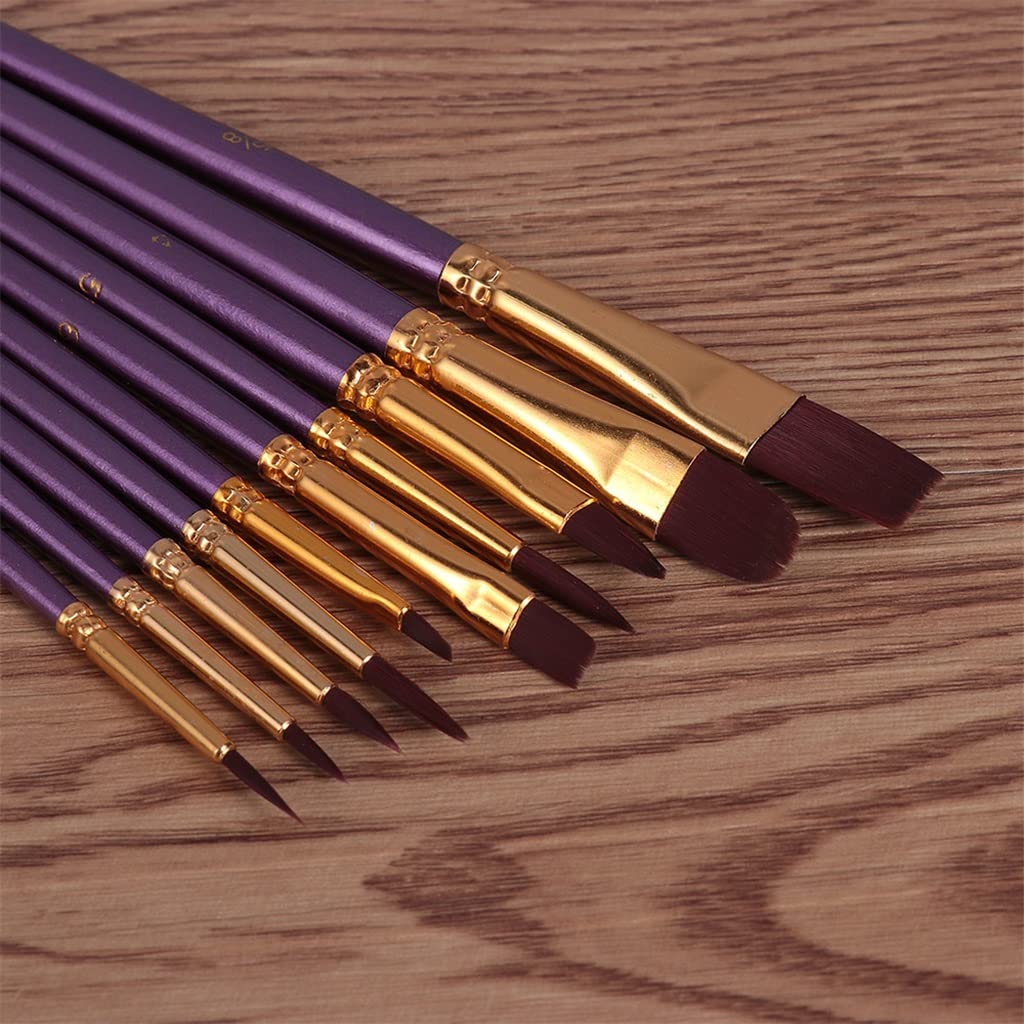 10 pièces/Ensemble Stylo Aquarelle Pinceau en Nylon Cheveux pinceaux Artiste Peinture à l'huile Pinceau pour Bricolage Art Professionnel (Violet 10 pièces)