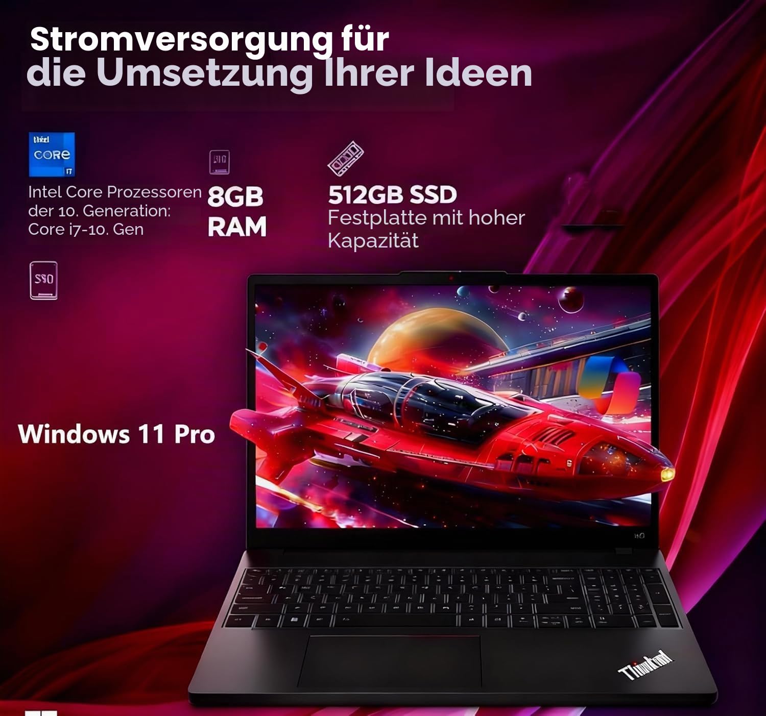Lenovo ThinkPad X13 Gen 1 Business Laptop, 13,3 Zoll FHD Notebook, Intel Core i7-10510U, 8GB RAM, 512GB SSD, US QWERTY Tastatur, Windows 11 Pro (Renewed)