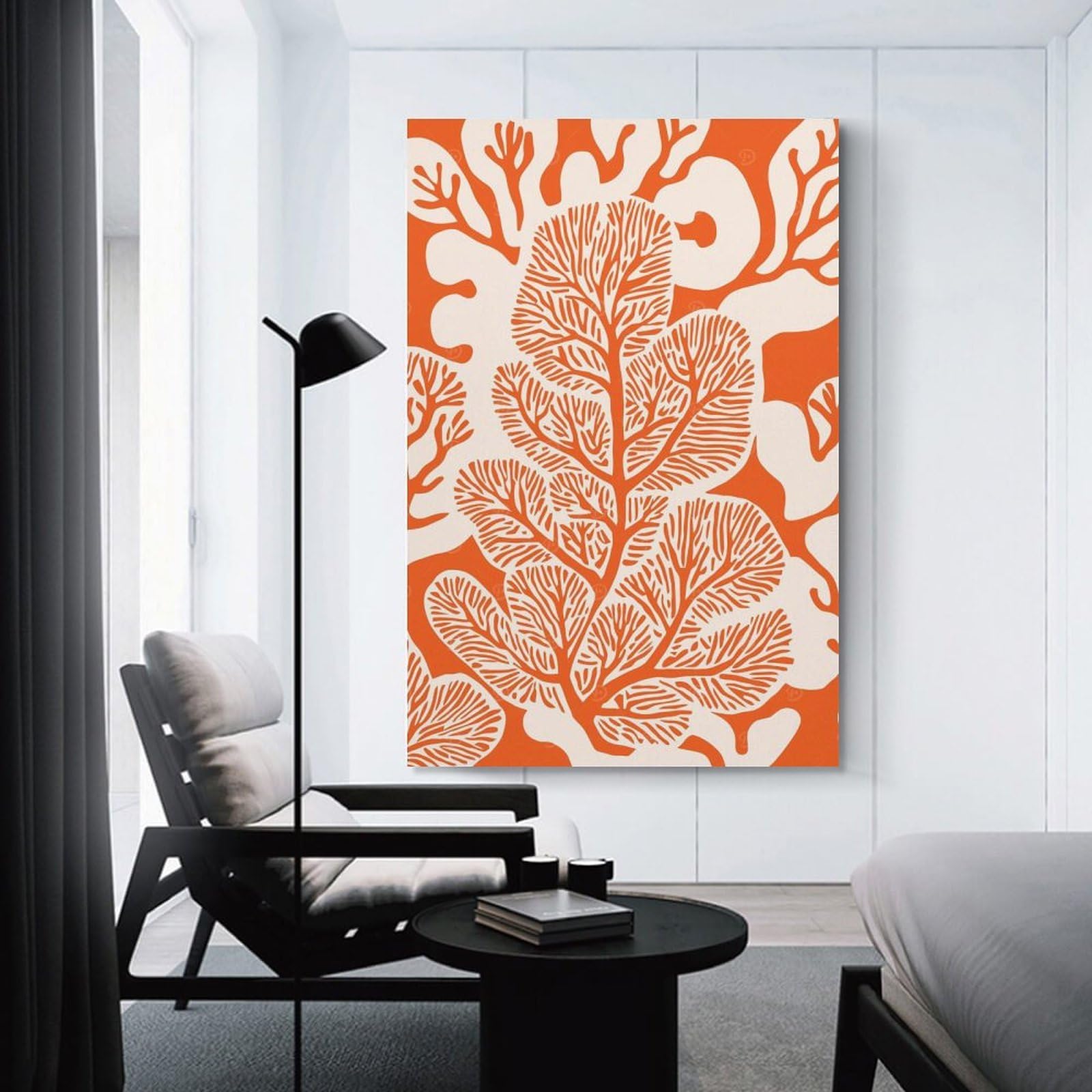 Junmoney Canvas Wall Decor Orange Coral Leaves, 16x24inch(40x60cm), for Gallery Wall Layouts in Home Or Office, Home Wall Art for Statement Displays