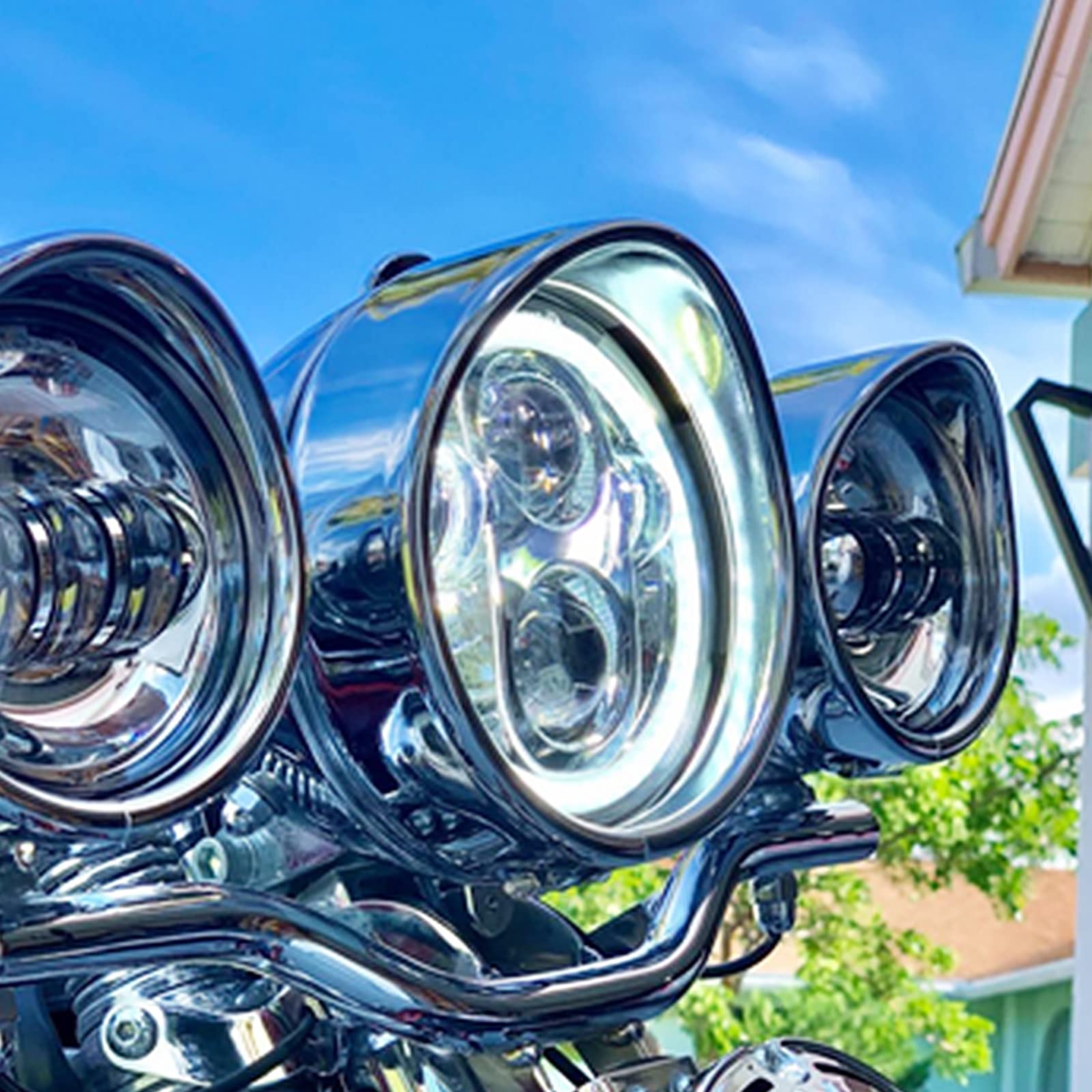 Motorrad 17,8 cm Scheinwerfer-Zierring 11,4 cm Nebelscheinwerfer-Zierring-Set Visier-Stil passend für Harley Touring Road King Street Glide Electra Glide Chrom