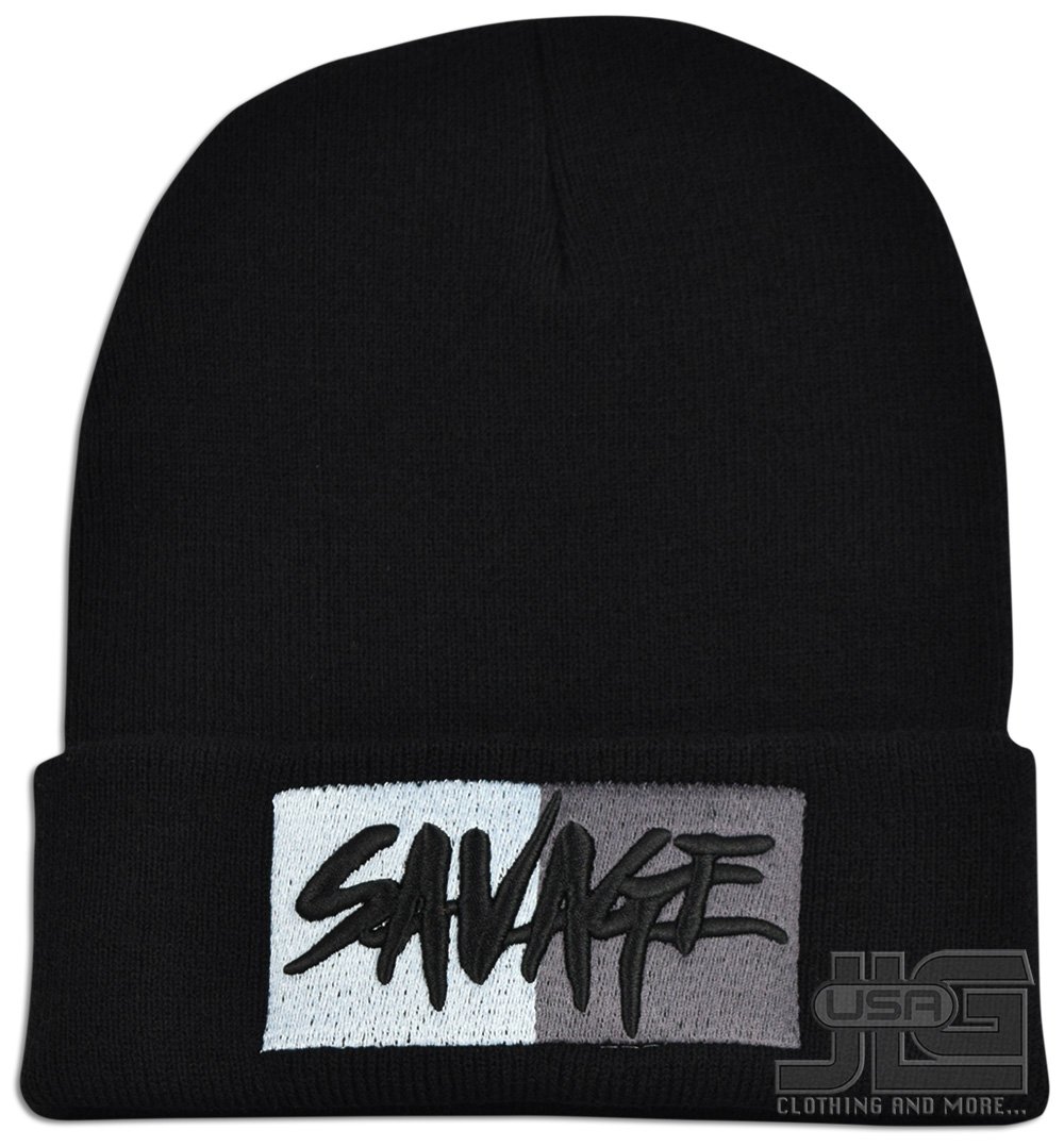 JLGUSA Two Square Savage Embroidery Unisex Knit Winter Warm Skull Hat Fold-Up Beanie Cap
