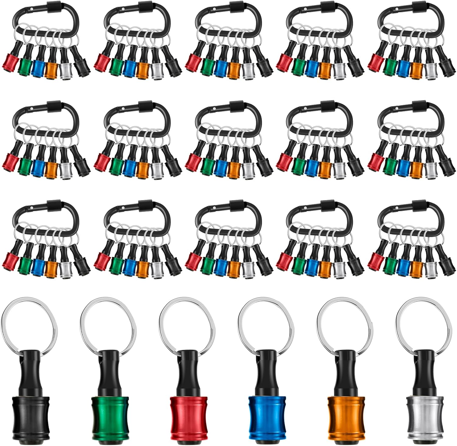 36/90Pcs 1/4 Inch Hex Shank Screwdriver Bit Holder Aluminum Alloy Bit Holder Keychain with Carabiners Quick Change Drill Bit Holder Portable Drill Bit Socket Adapters for Electric Drivers ZJMCAJY